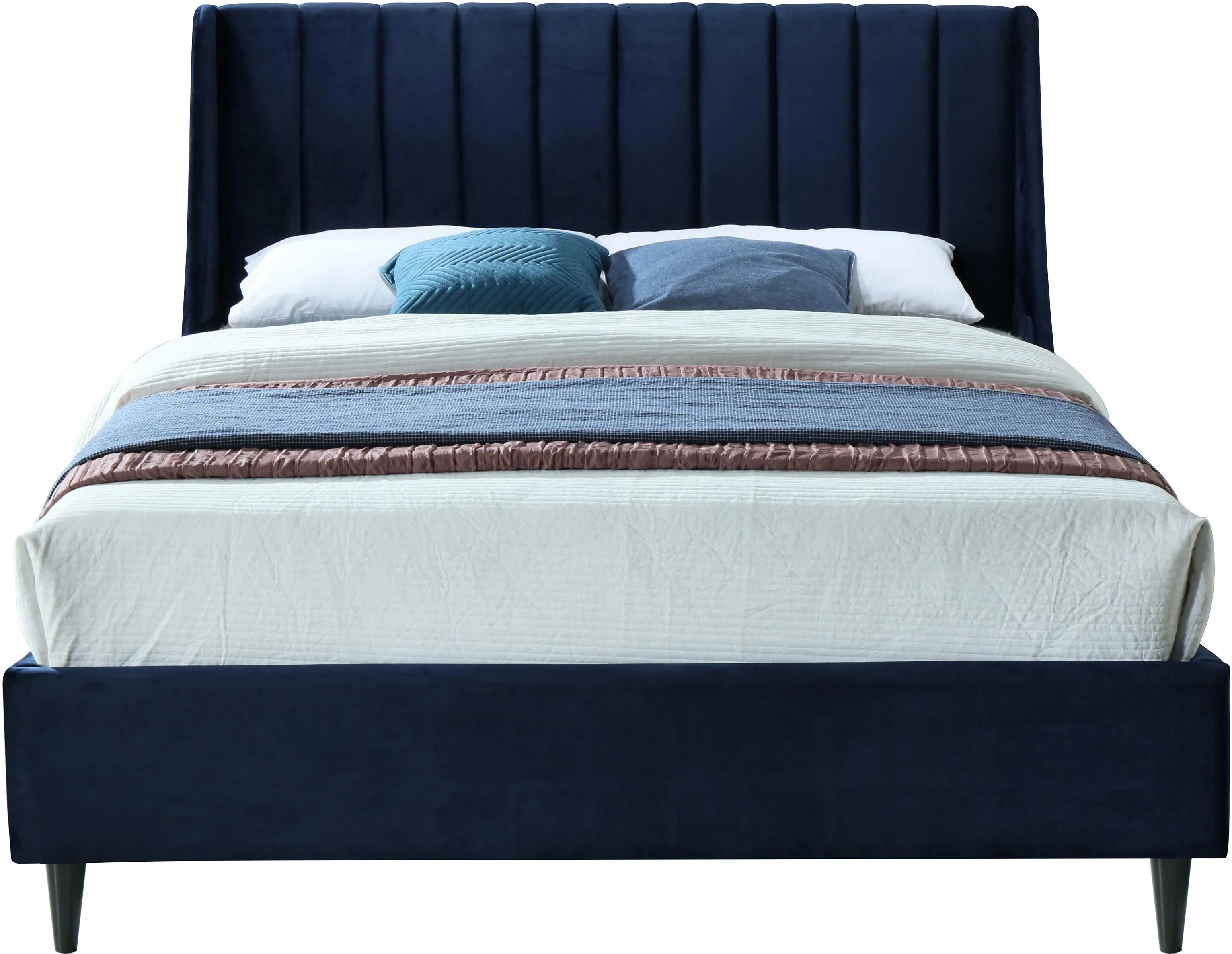 Eva Navy Velvet Queen Bed - Image 3