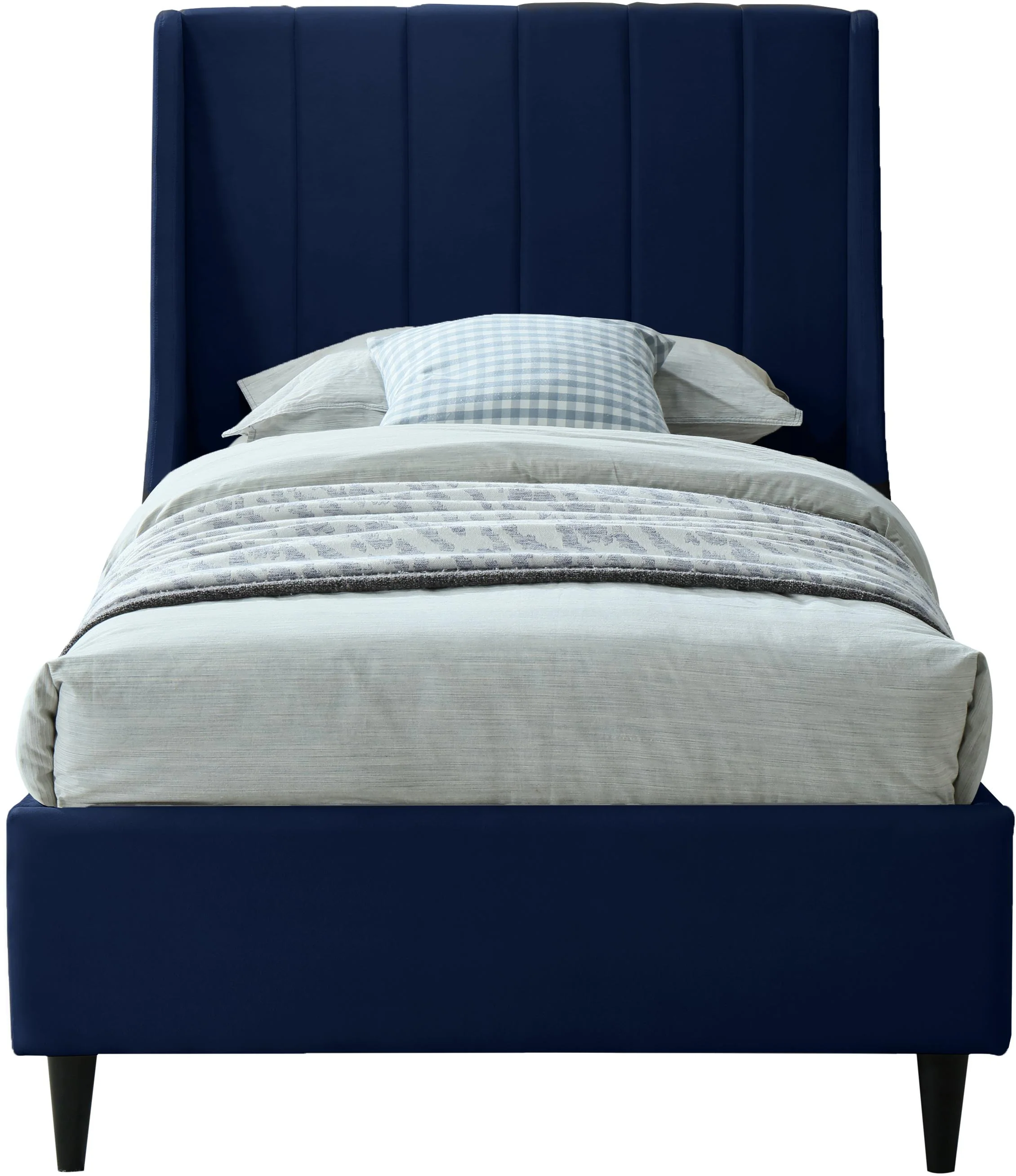Eva Navy Velvet Twin Bed - Image 3