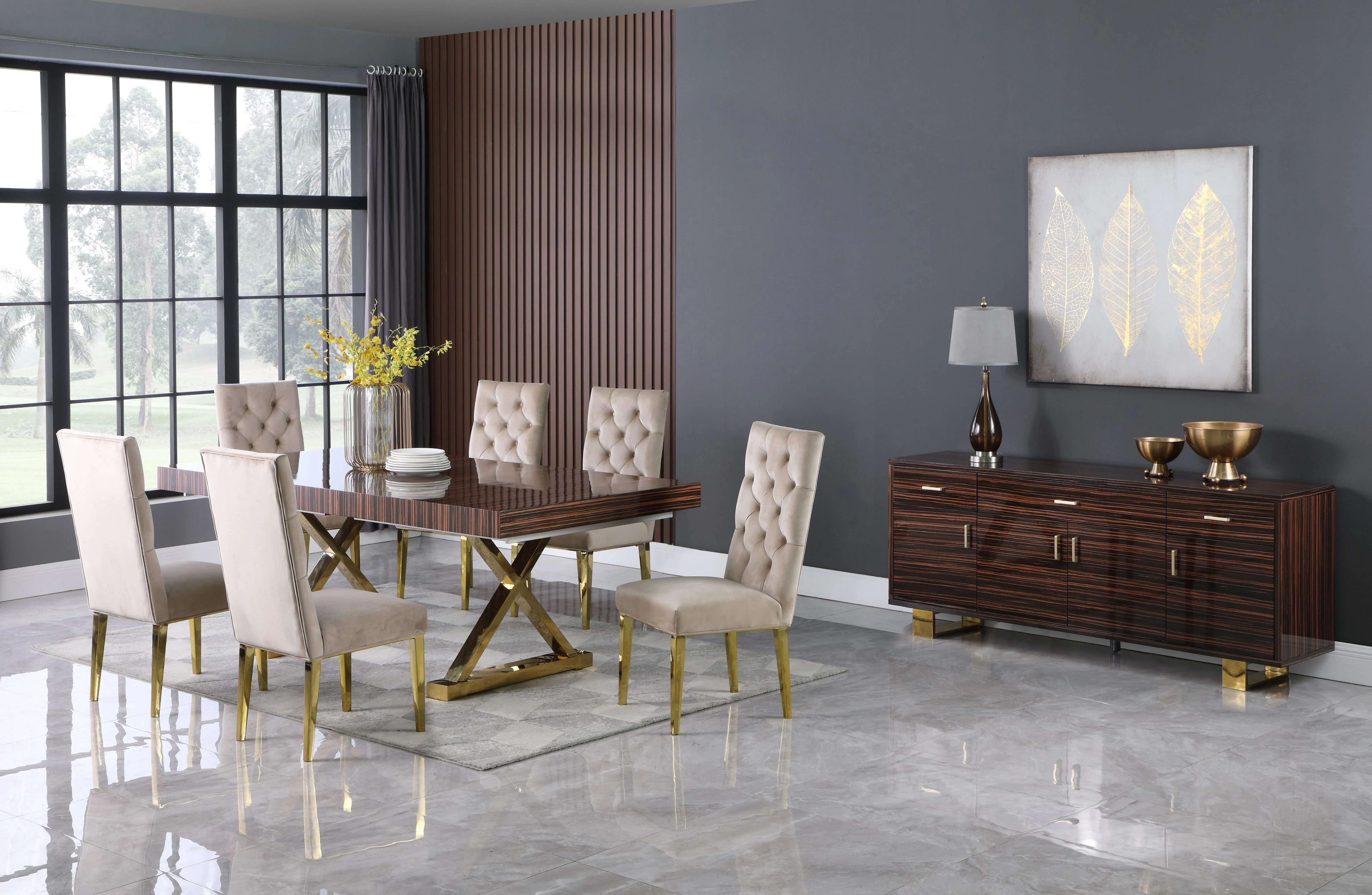Excel Brown Zebra Wood Veneer Lacquer Extendable Dining Table (3 Boxes) - Image 4