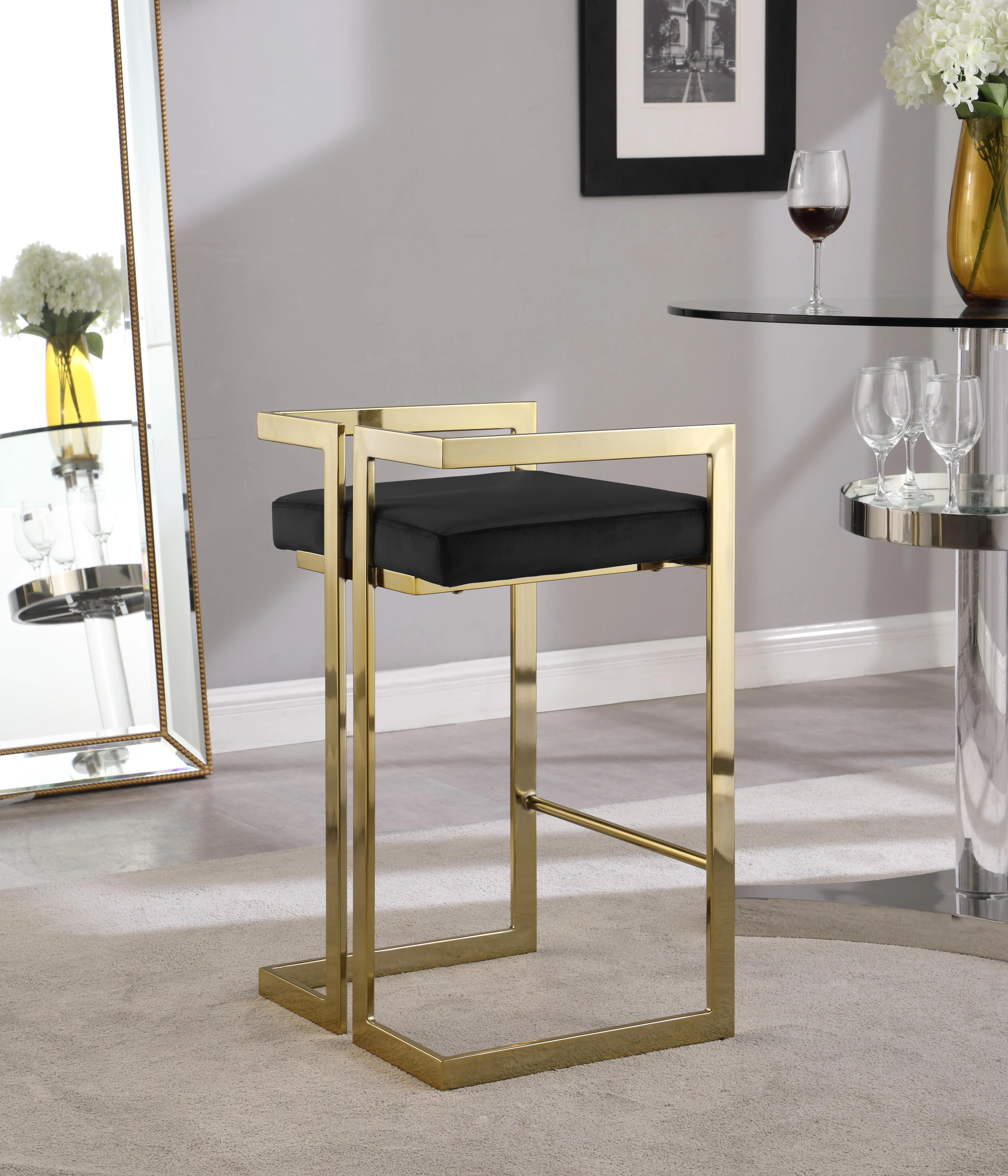 Ezra Black Velvet Stool - Image 12