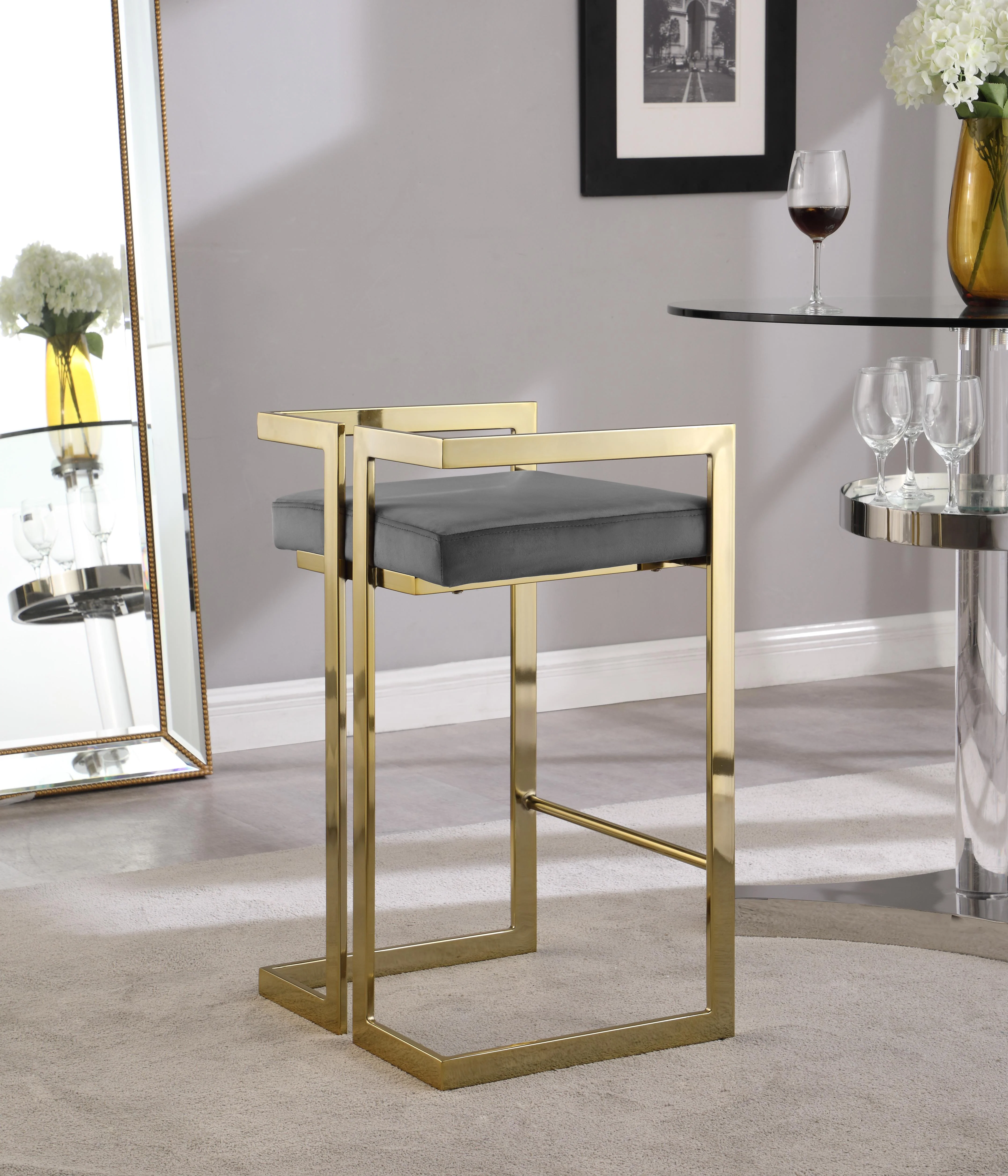 Ezra Grey Velvet Stool - Image 12