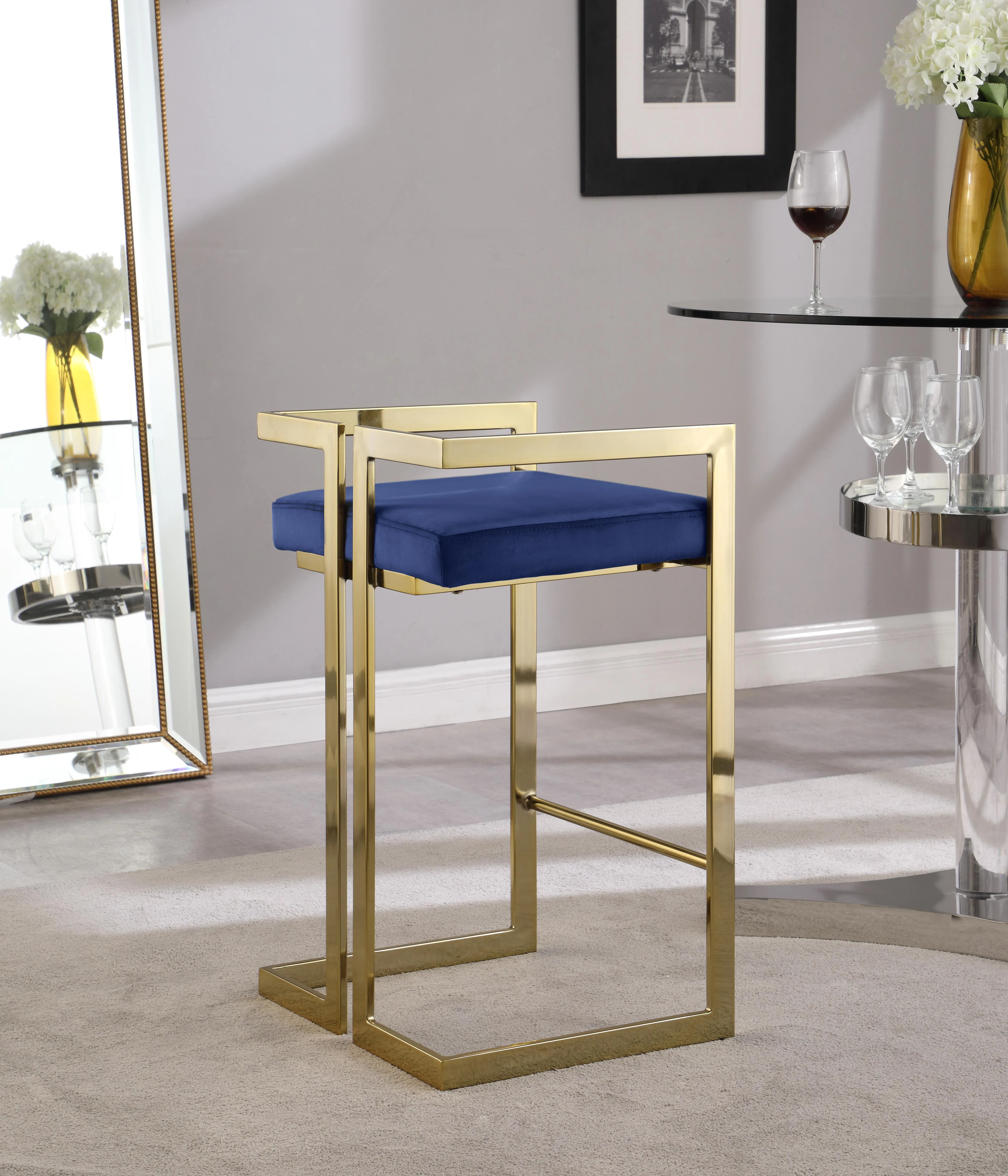 Ezra Navy Velvet Stool - Image 12