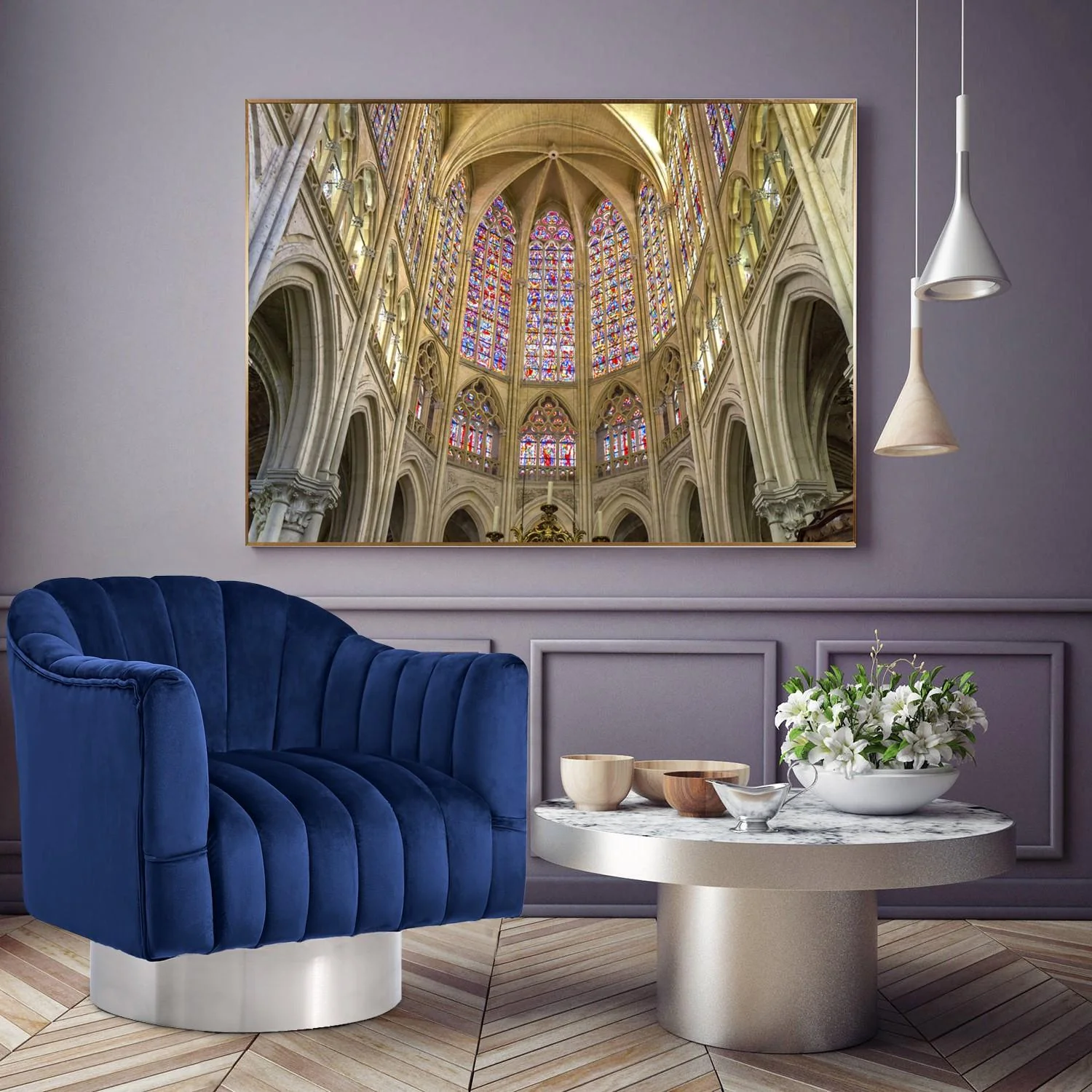 Farrah Navy Velvet Accent Chair - Image 2