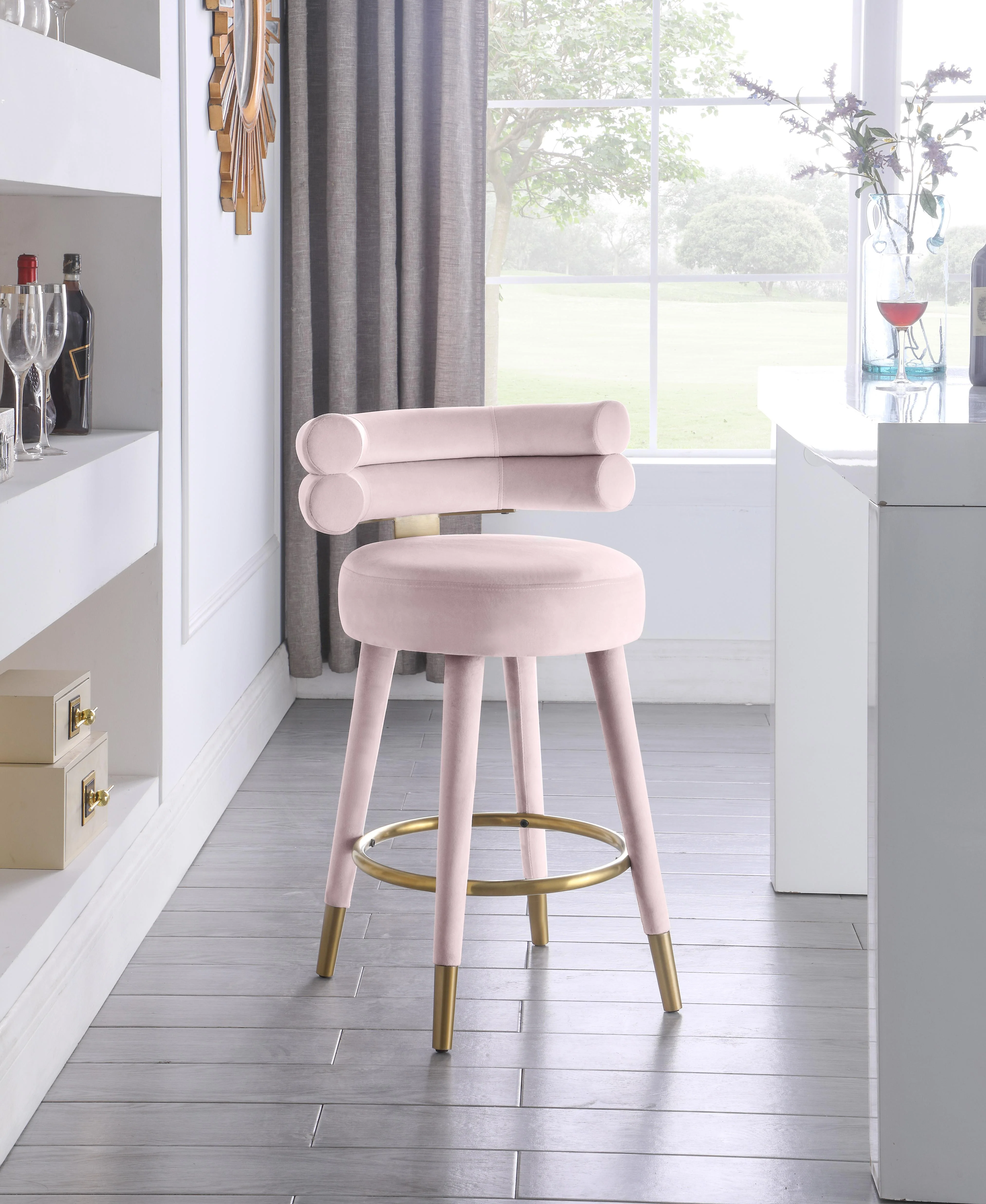 Fitzroy Pink Velvet Counter Stool - Image 2