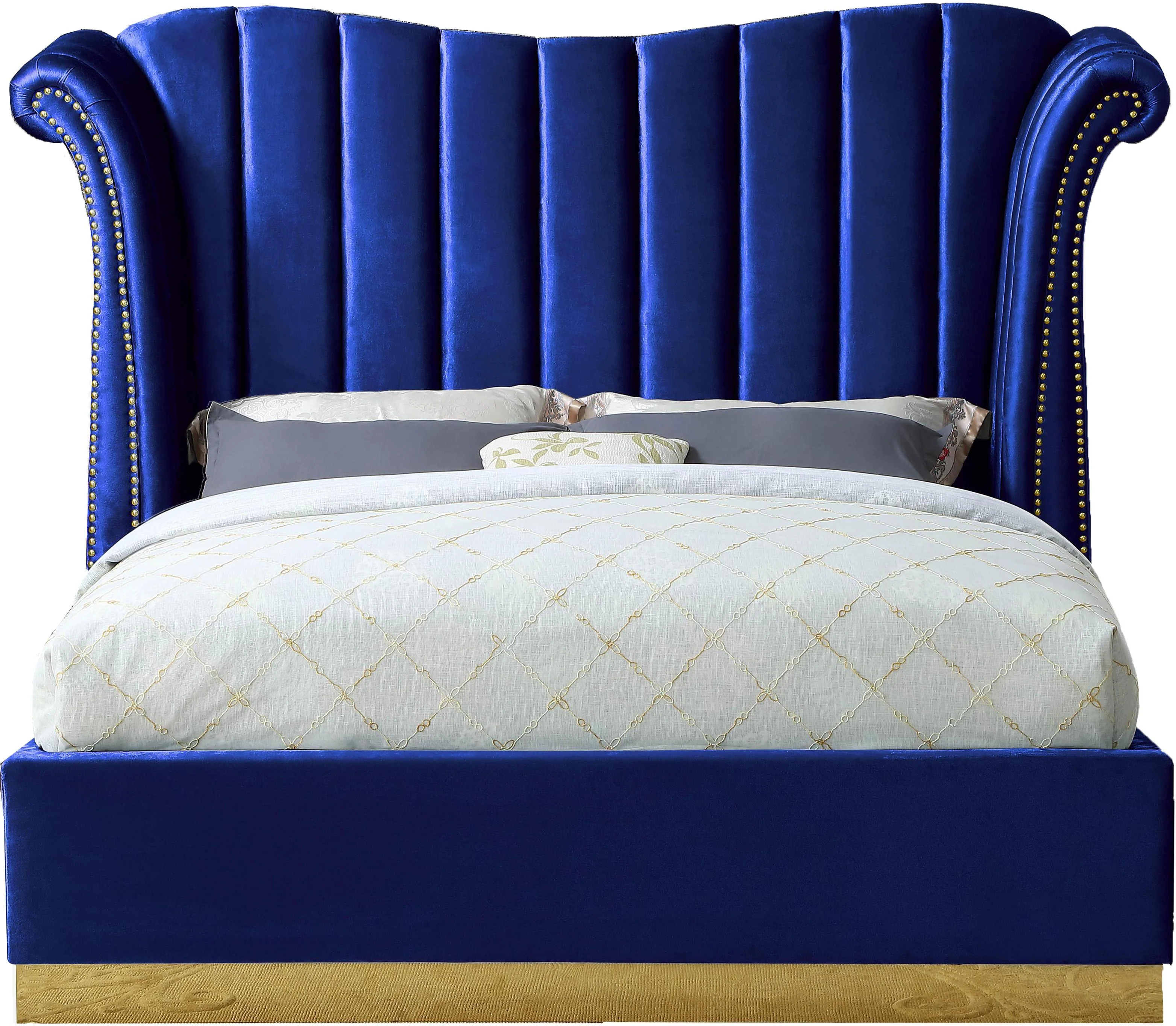 Flora Navy Velvet King Bed (3 Boxes) - Image 2