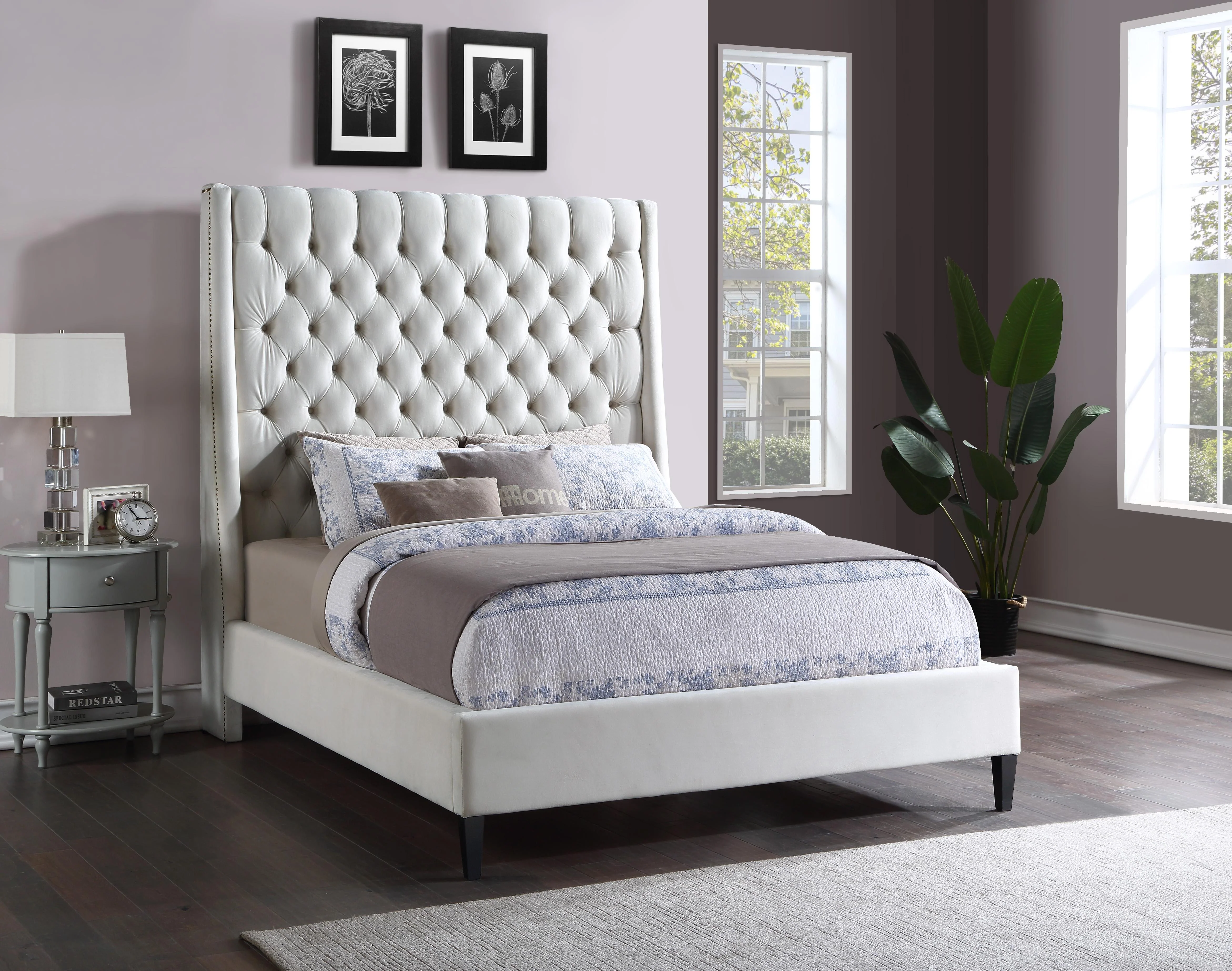 Fritz Cream Velvet King Bed - Image 2