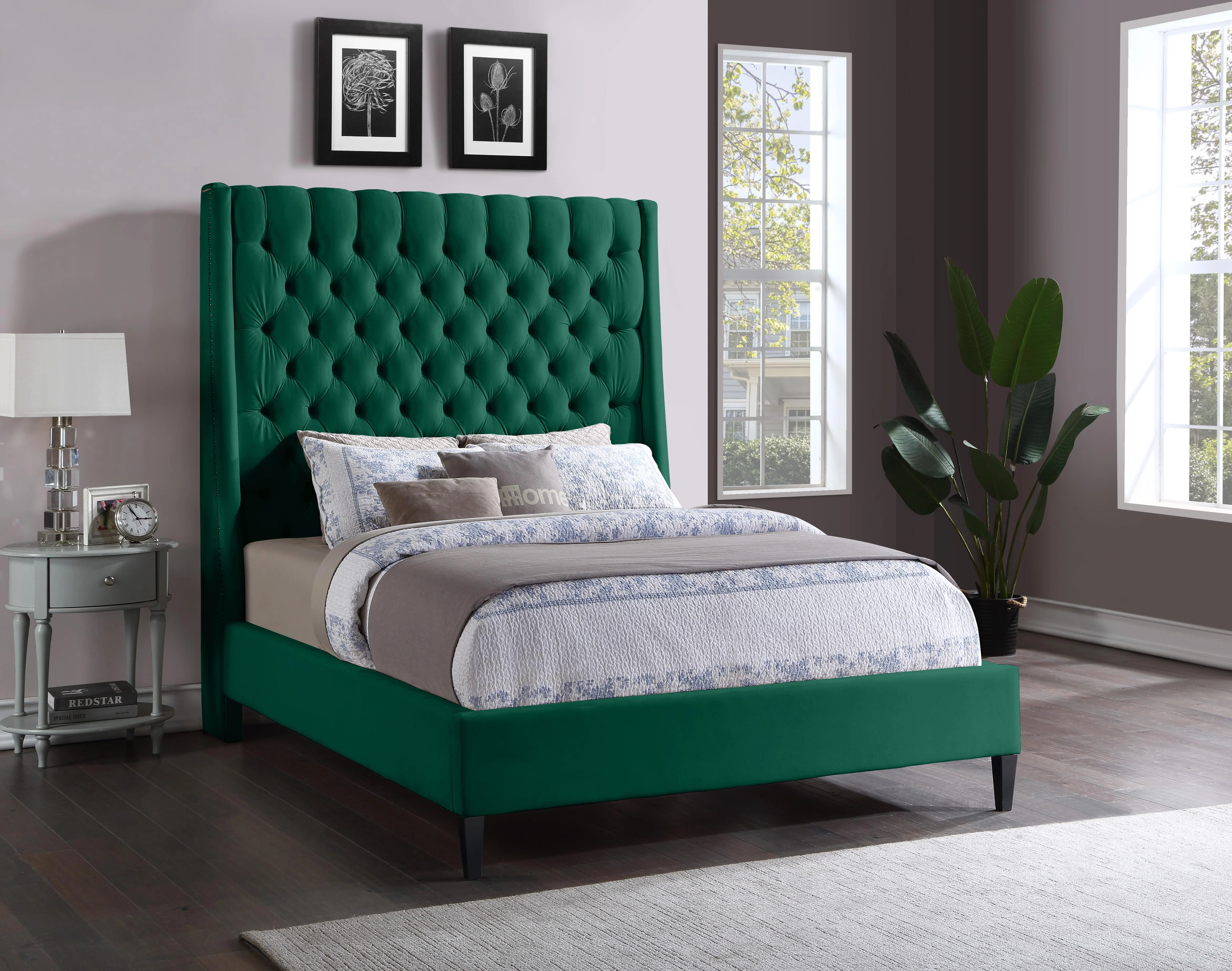 Fritz Green Velvet King Bed - Image 2