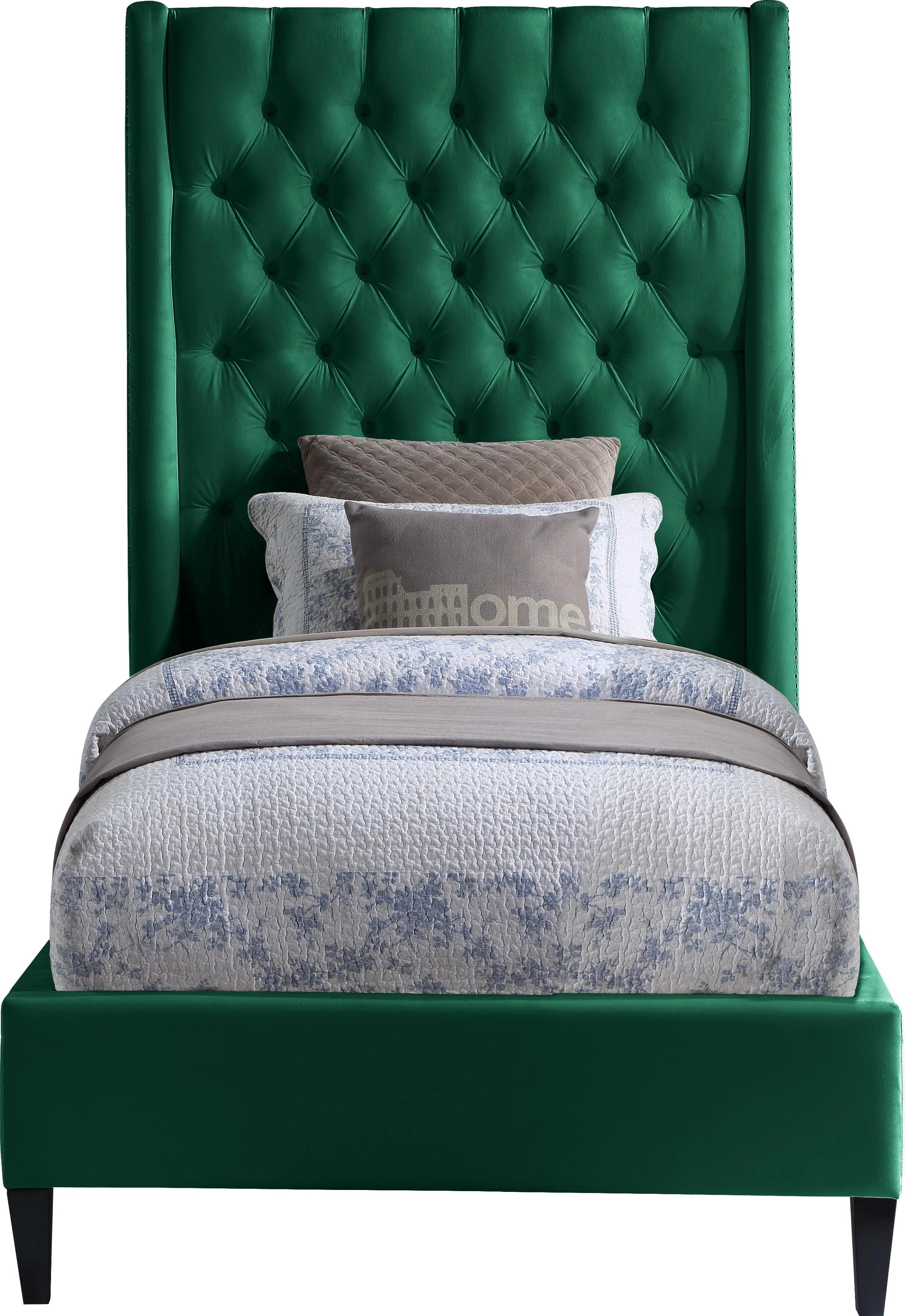 Fritz Green Velvet Twin Bed - Image 3