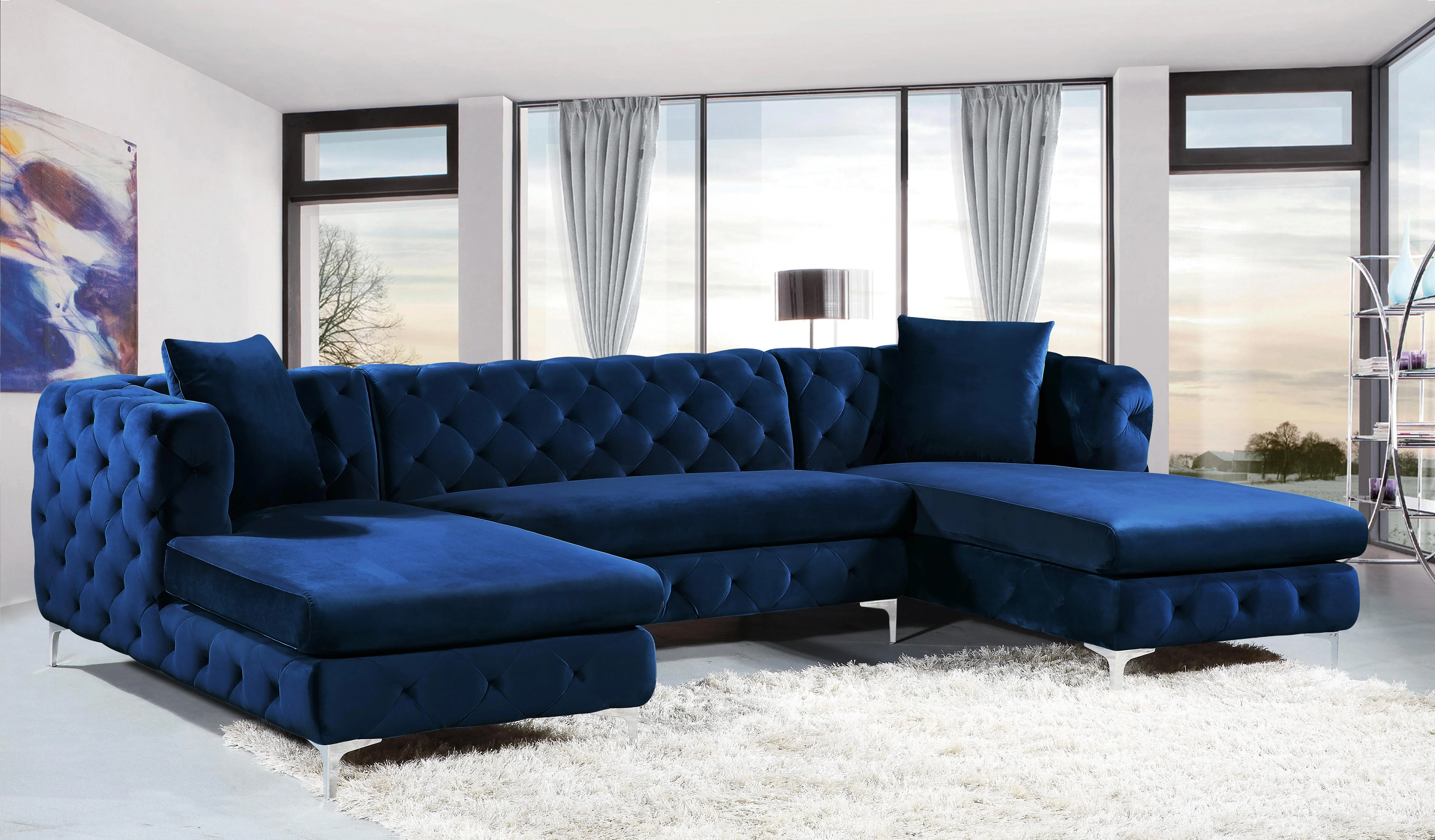 Gail Navy Velvet 3pc. Sectional - Image 2