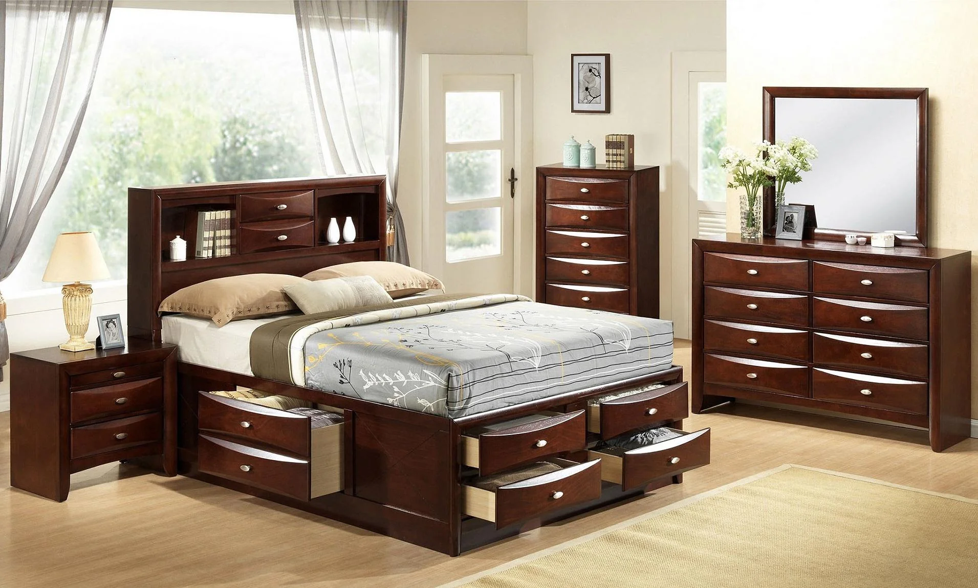 Galaxy Home Emily King Storage Bed in Cherry GHF-808857672506 - Image 2
