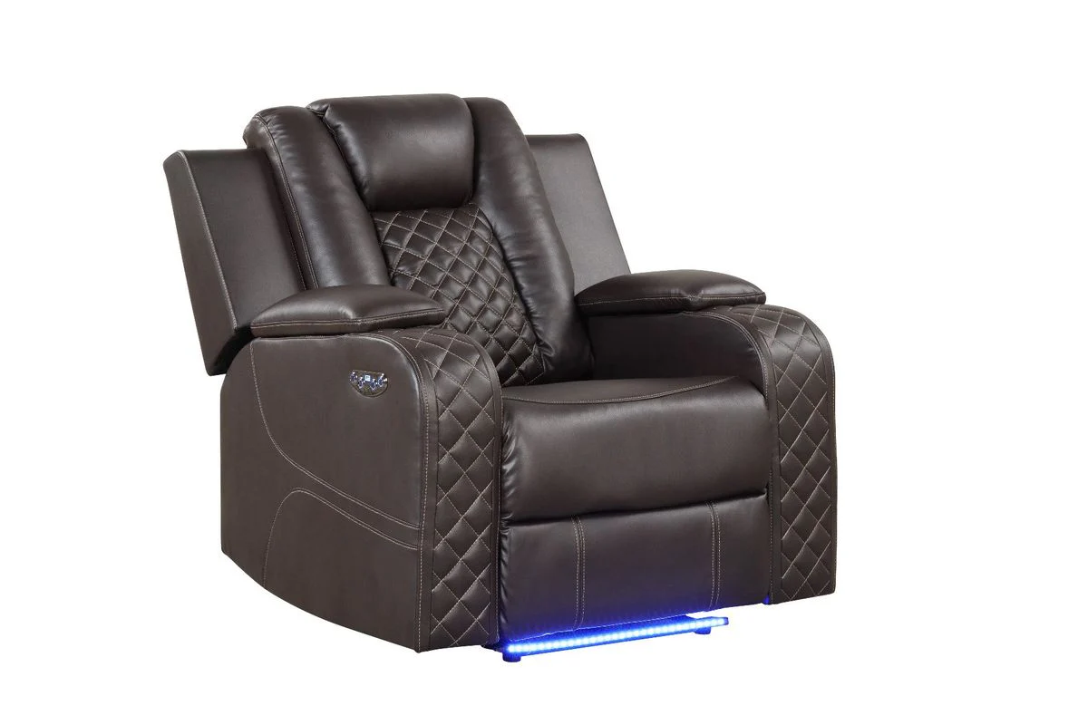 Galaxy Home Benz LED & Power Recliner Chair in Brown - Image 2