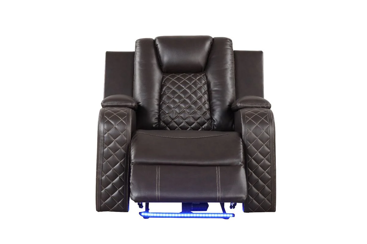 Galaxy Home Benz LED & Power Recliner Chair in Brown - Image 3