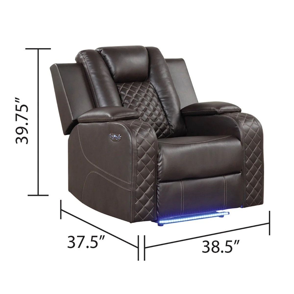 Galaxy Home Benz LED & Power Recliner Chair in Brown - Image 4