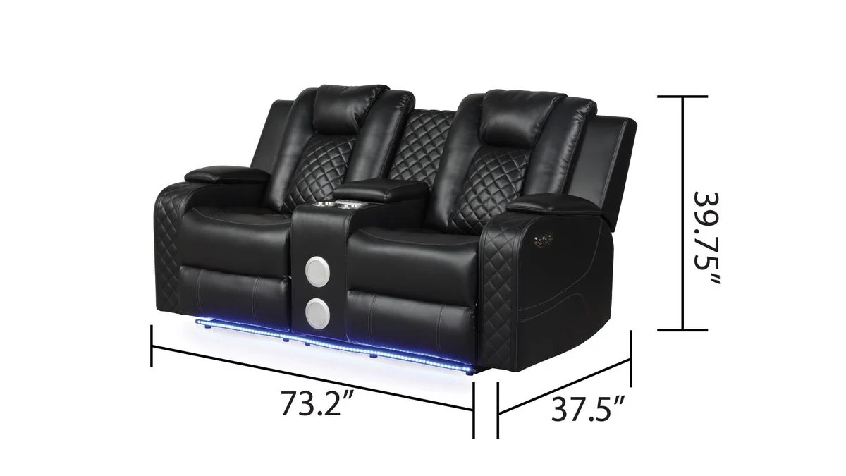 Galaxy Home Benz LED & Power Reclining Loveseat in Black - Image 5