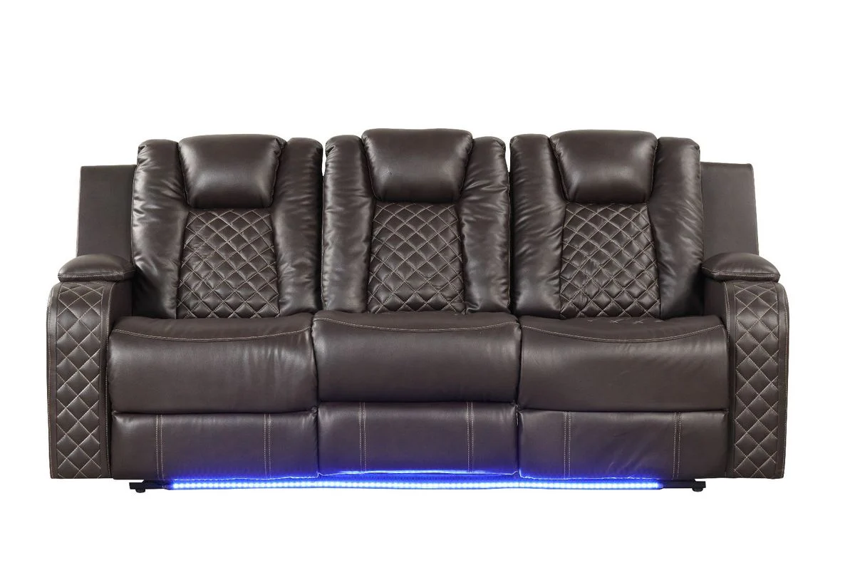 Galaxy Home Benz LED & Power Reclining Sofa in Brown