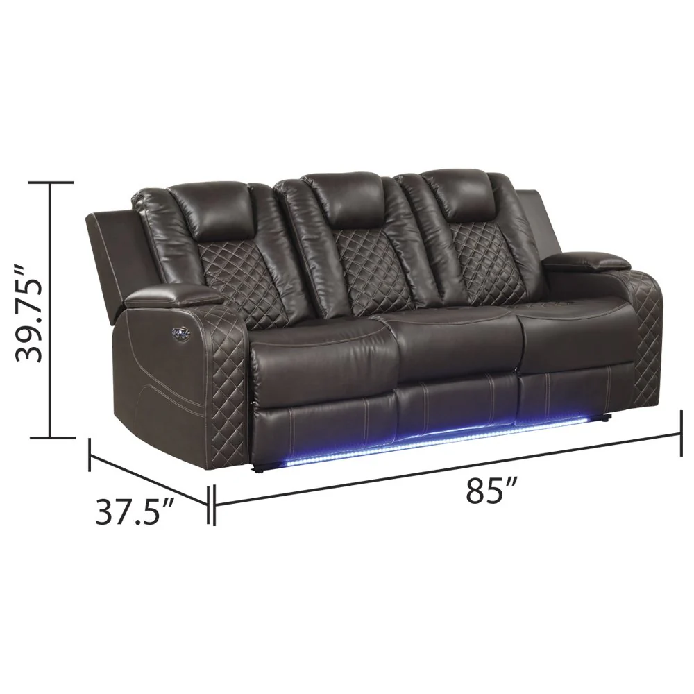 Galaxy Home Benz LED & Power Reclining Sofa in Brown - Image 4