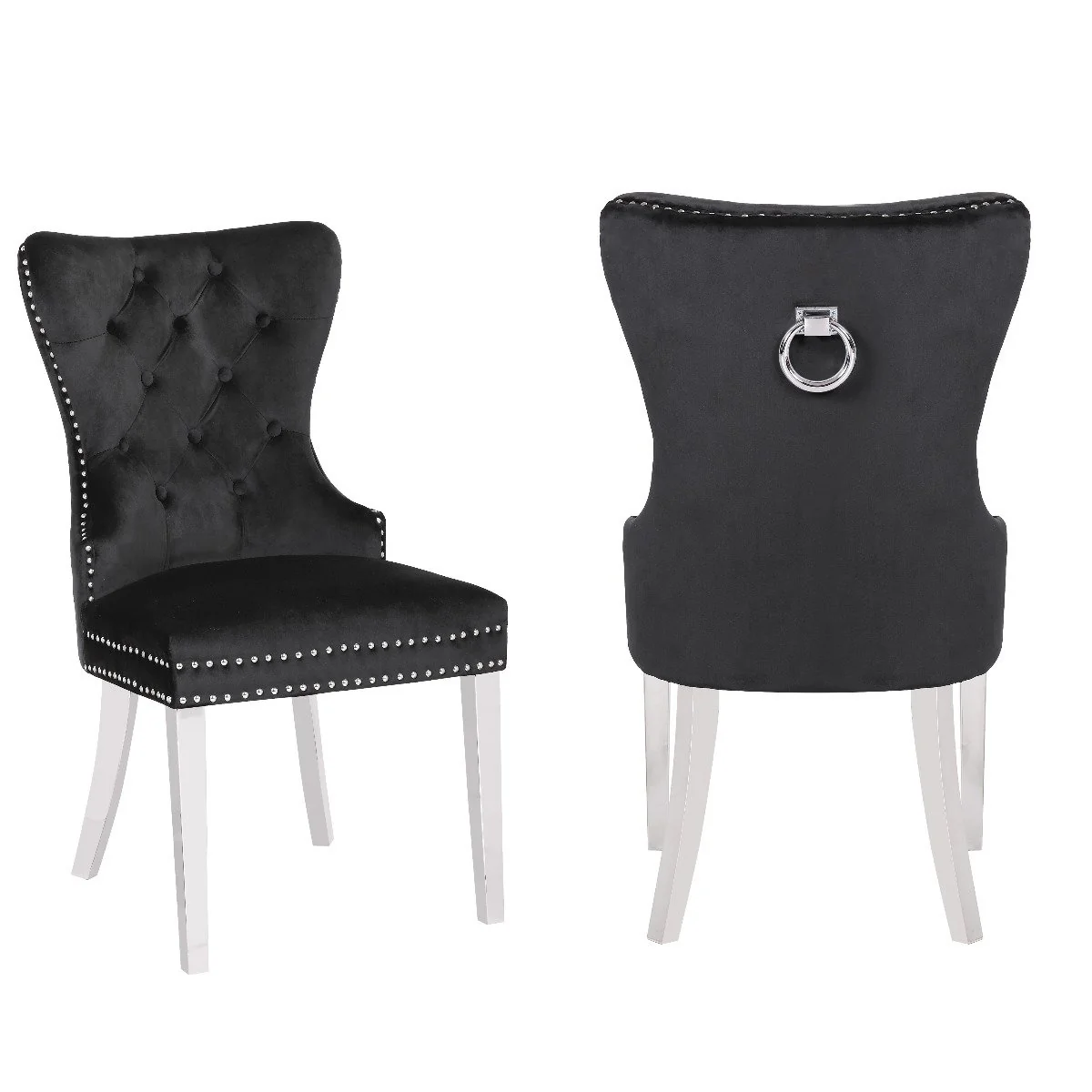 Galaxy Home Erica Stainless Steel Legs Dining Chair (Set of 2) in Black