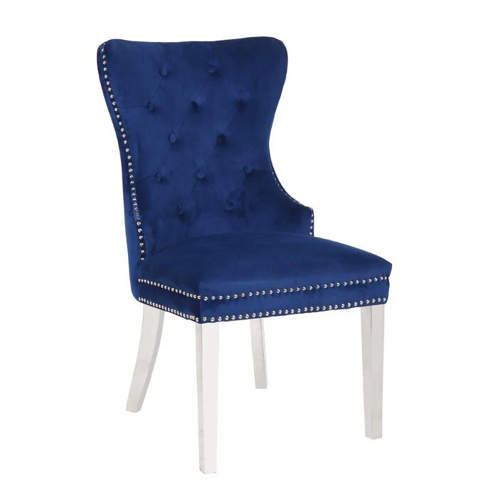 Galaxy Home Erica Stainless Steel Legs Dining Chair (Set of 2) in Blue - Image 2