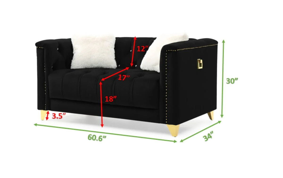 Galaxy Home Russell Loveseat in Black - Image 3
