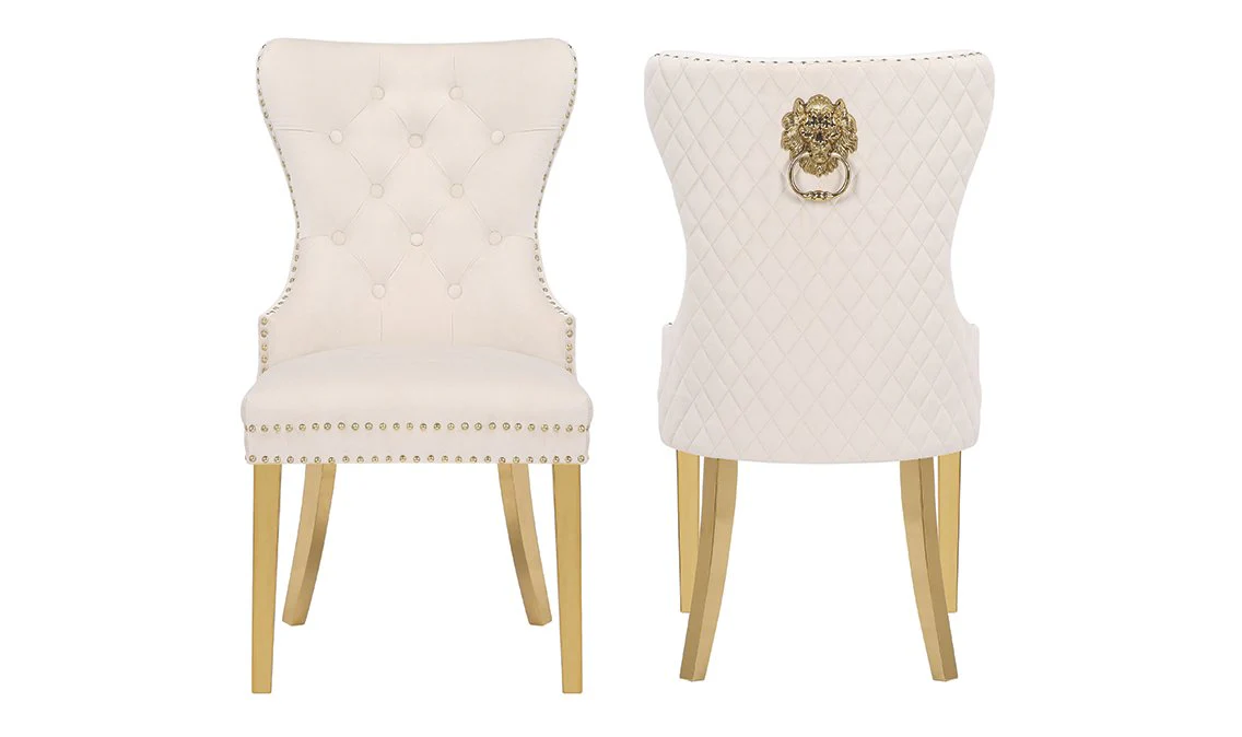 Galaxy Home Simba Gold Legs Dining Chair (Set of 2) in Beige