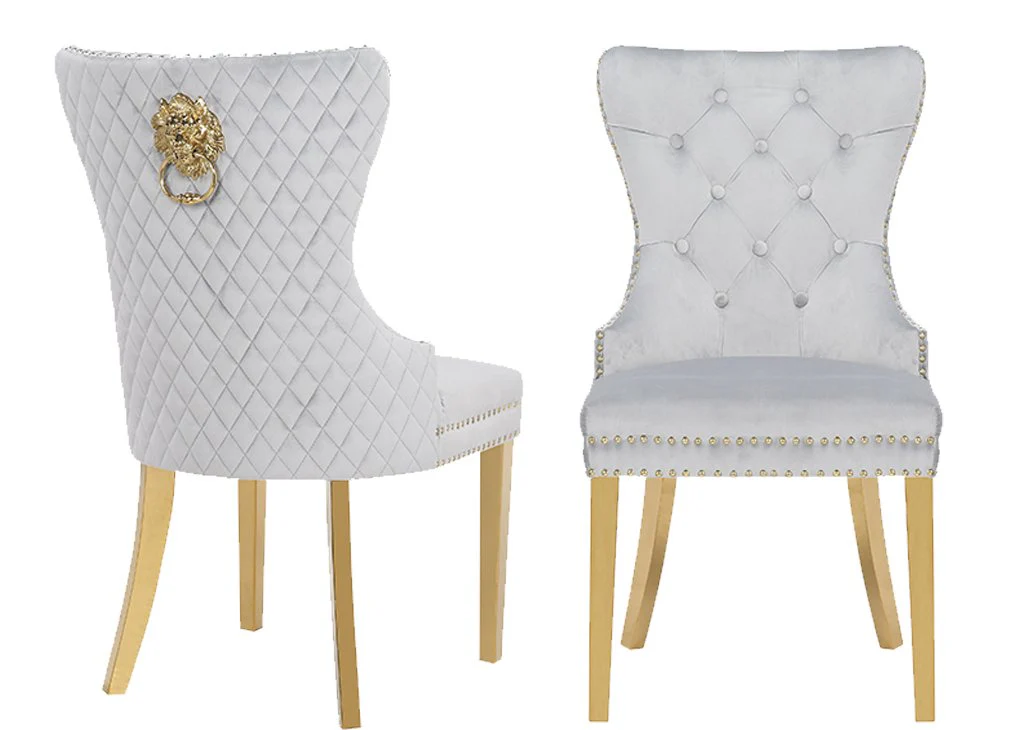 Galaxy Home Simba Gold Legs Dining Chair (Set of 2) in Silver