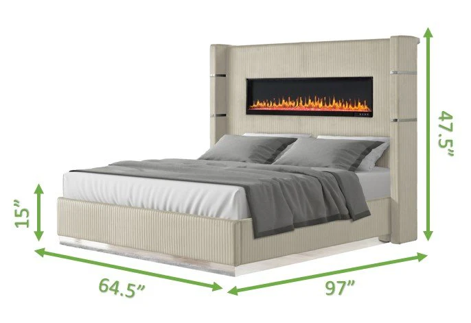 Galaxy Home Lizelle Queen Bed in with Ambient Lighting in Beige - Image 3
