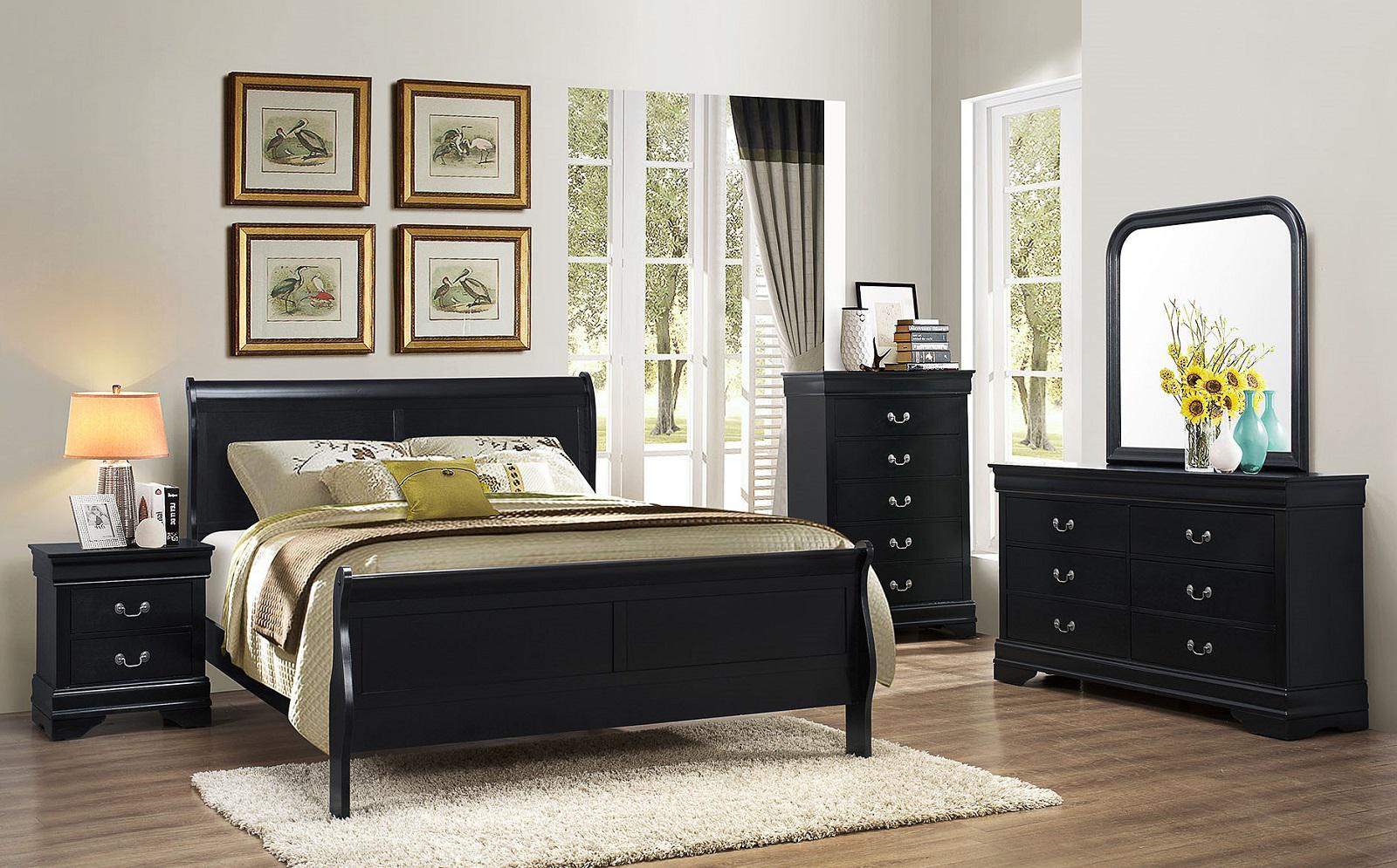 Galaxy Home Louis Phillipe King Sleigh Bed in Black GHF-808857561558 - Image 2