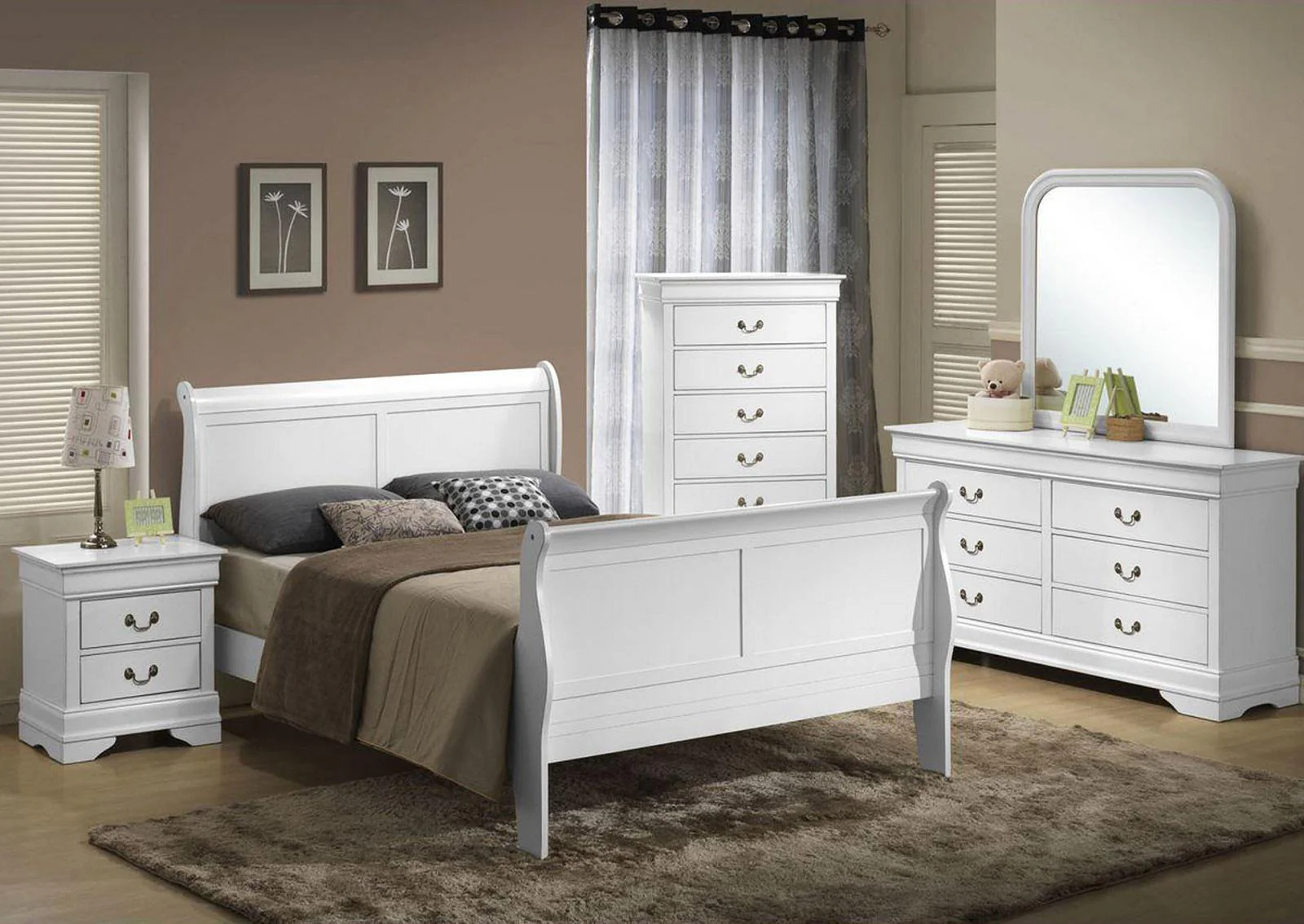 Galaxy Home Louis Phillipe Twin Sleigh Bed in White GHF-808857832894 - Image 2