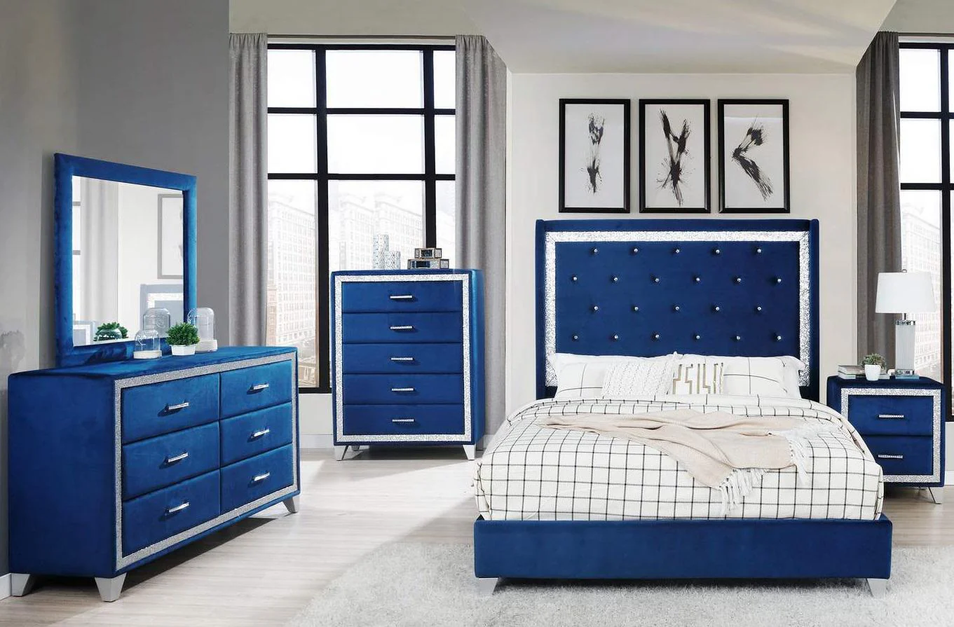 Galaxy Home Sapphire King Upholstered Bed in Navy GHF-808857840059 - Image 2