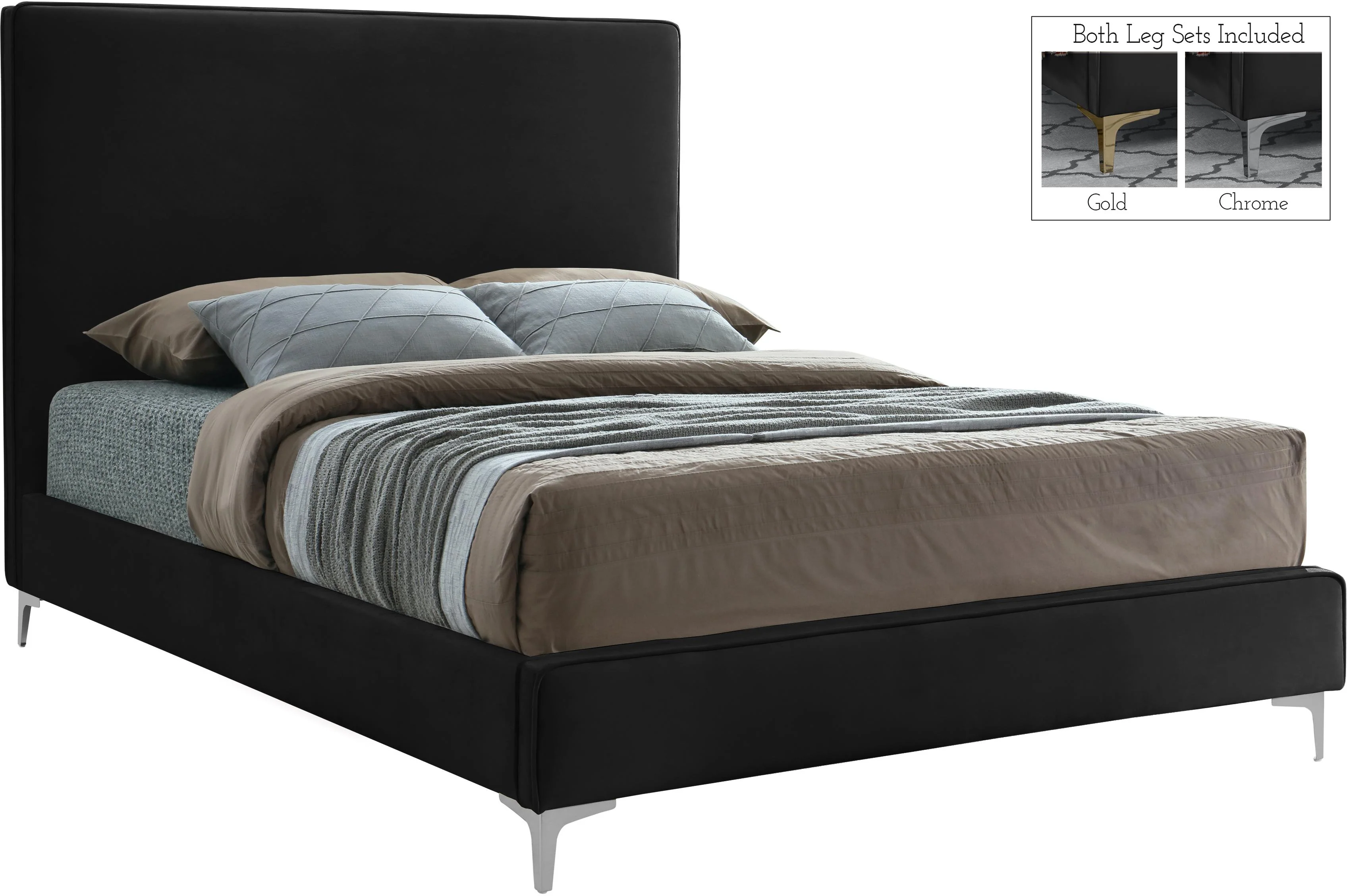 Geri Black Velvet Queen Bed - Image 2