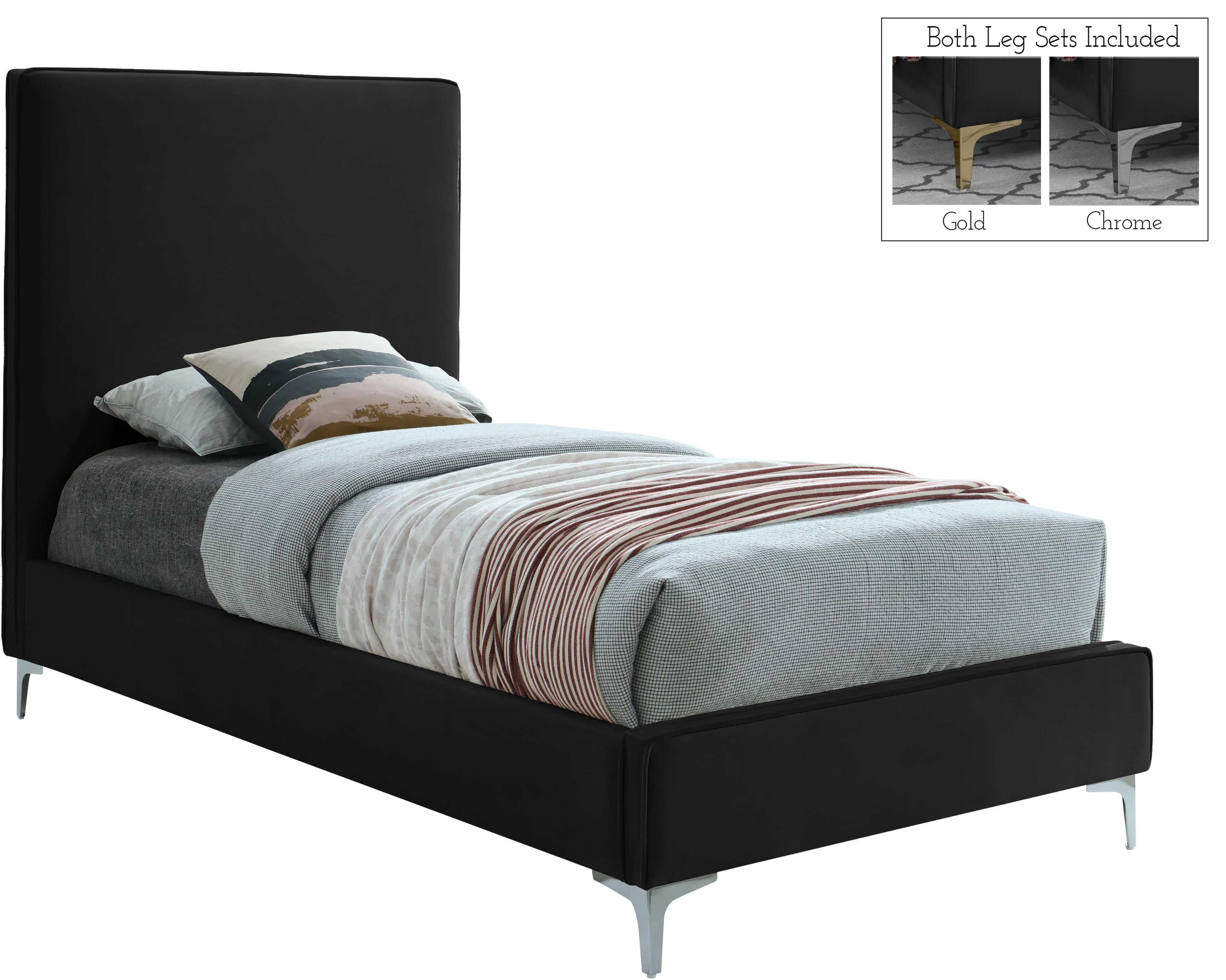 Geri Black Velvet Twin Bed - Image 2