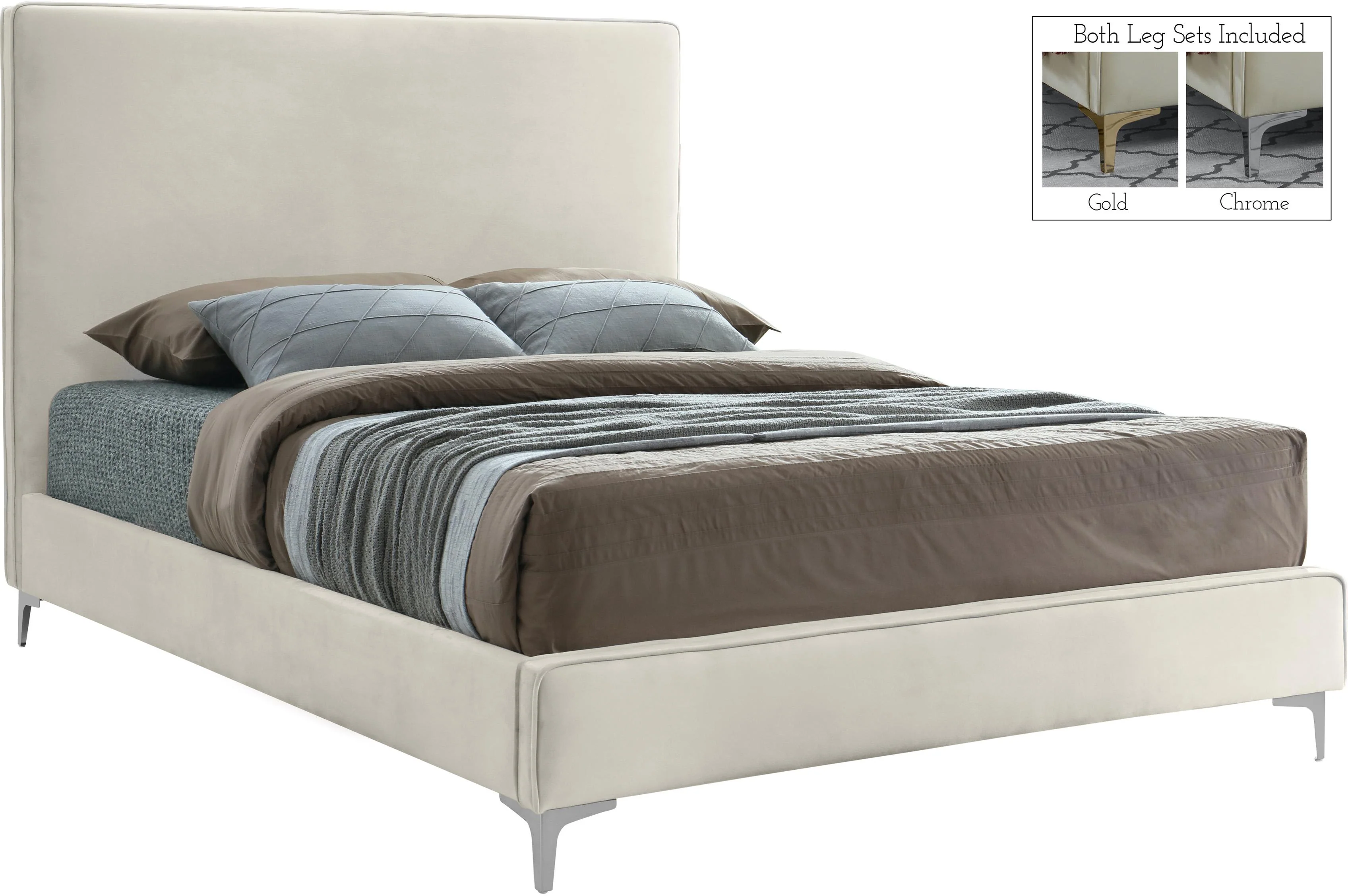 Geri Cream Velvet Queen Bed - Image 2