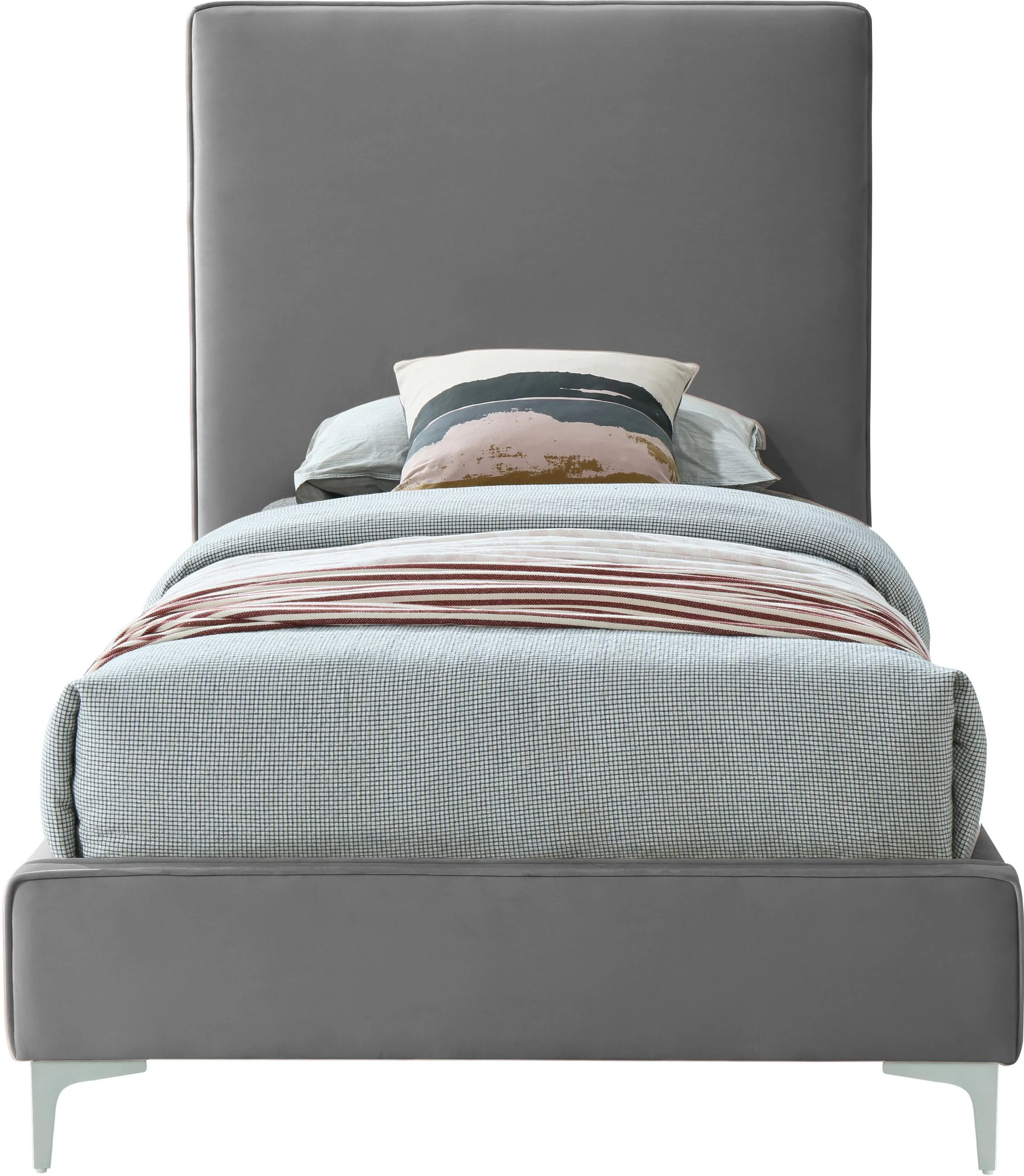 Geri Grey Velvet Twin Bed - Image 6