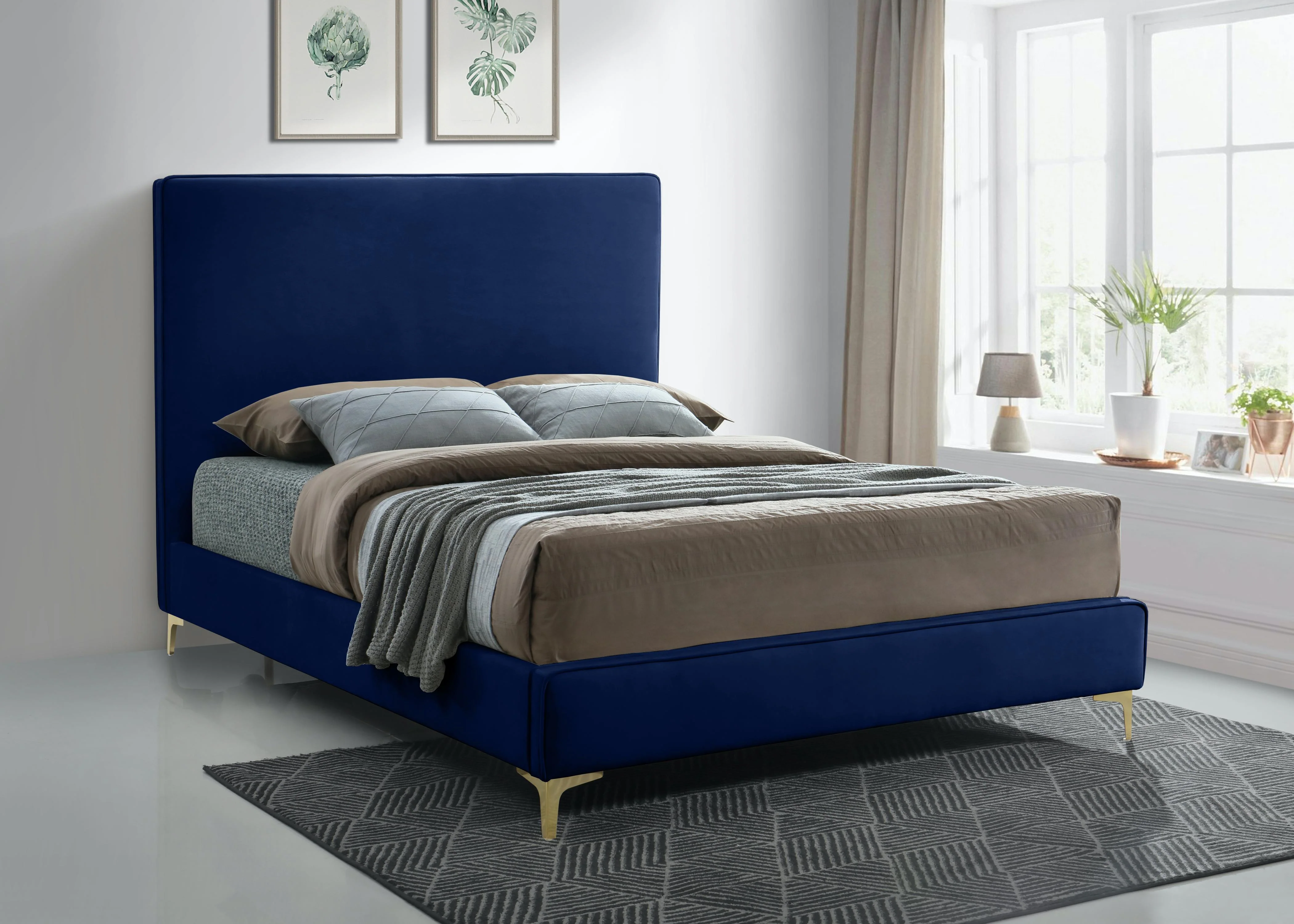 Geri Navy Velvet Full Bed - Image 3
