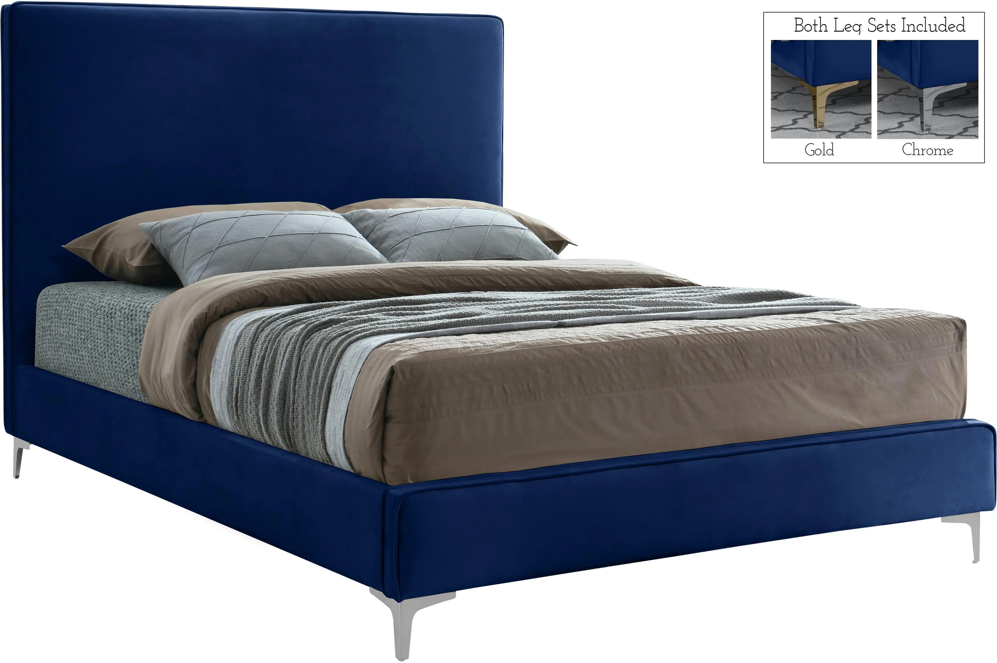 Geri Navy Velvet Queen Bed - Image 2