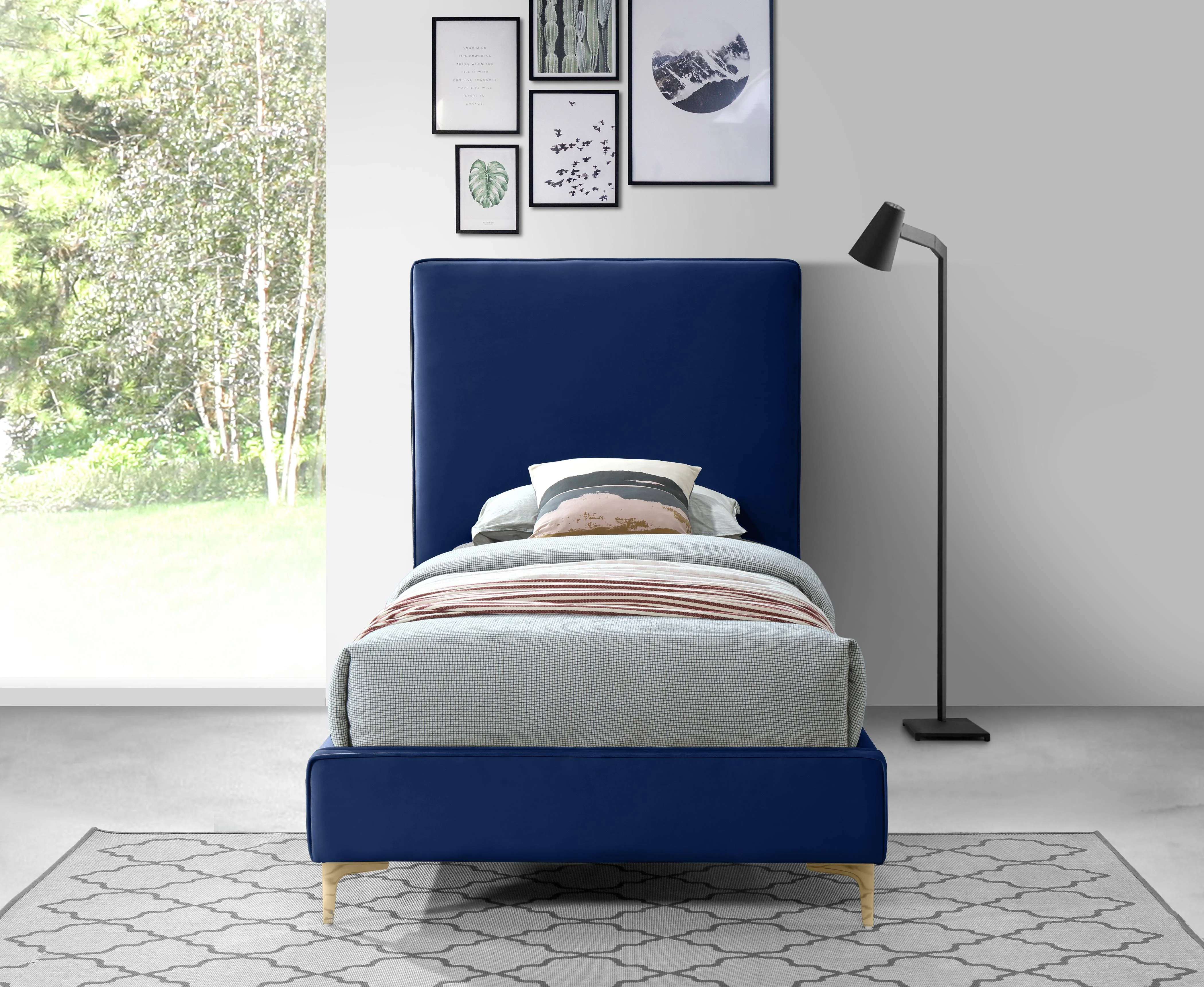 Geri Navy Velvet Twin Bed - Image 7