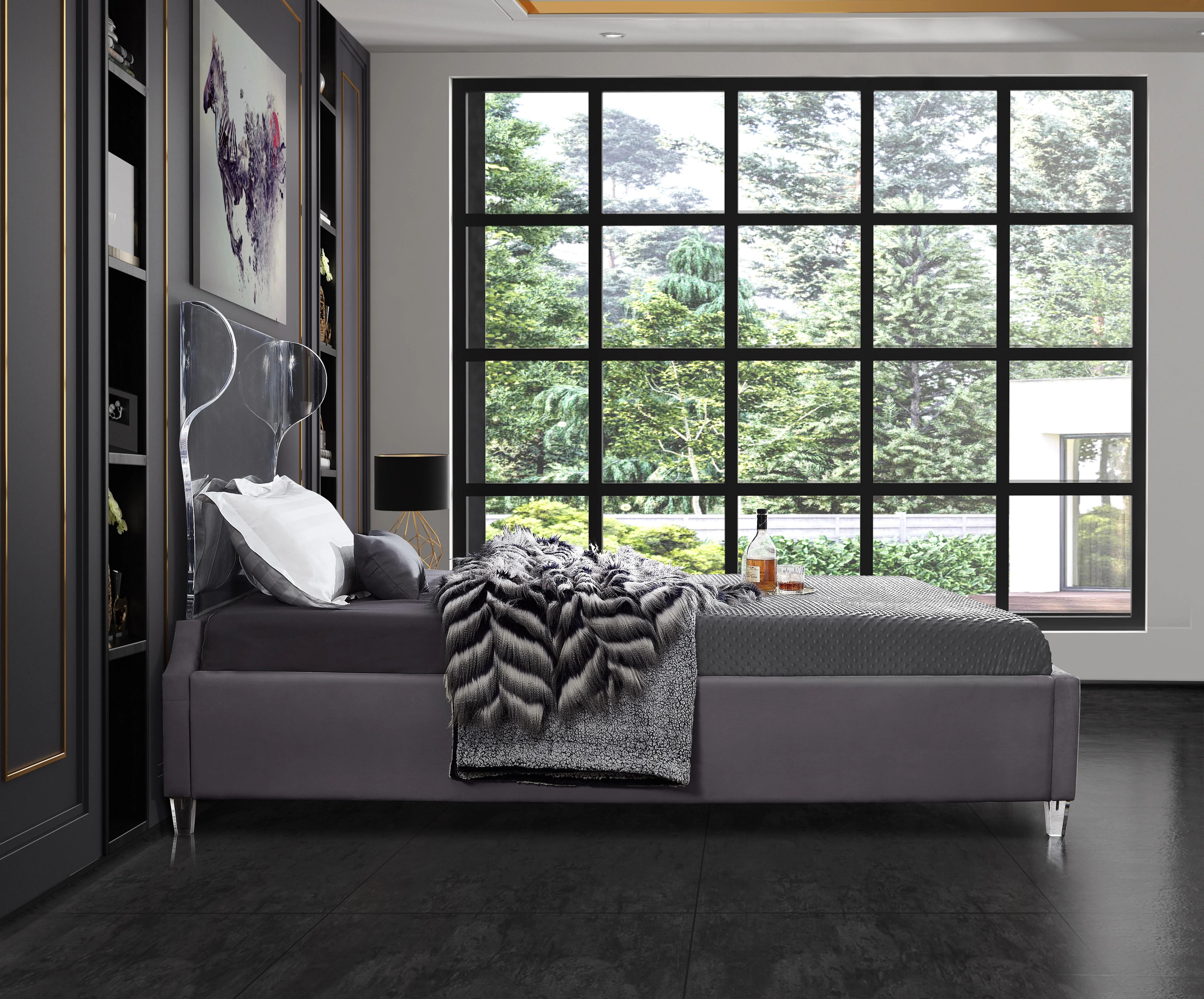 Ghost Grey Velvet Full Bed - Image 5