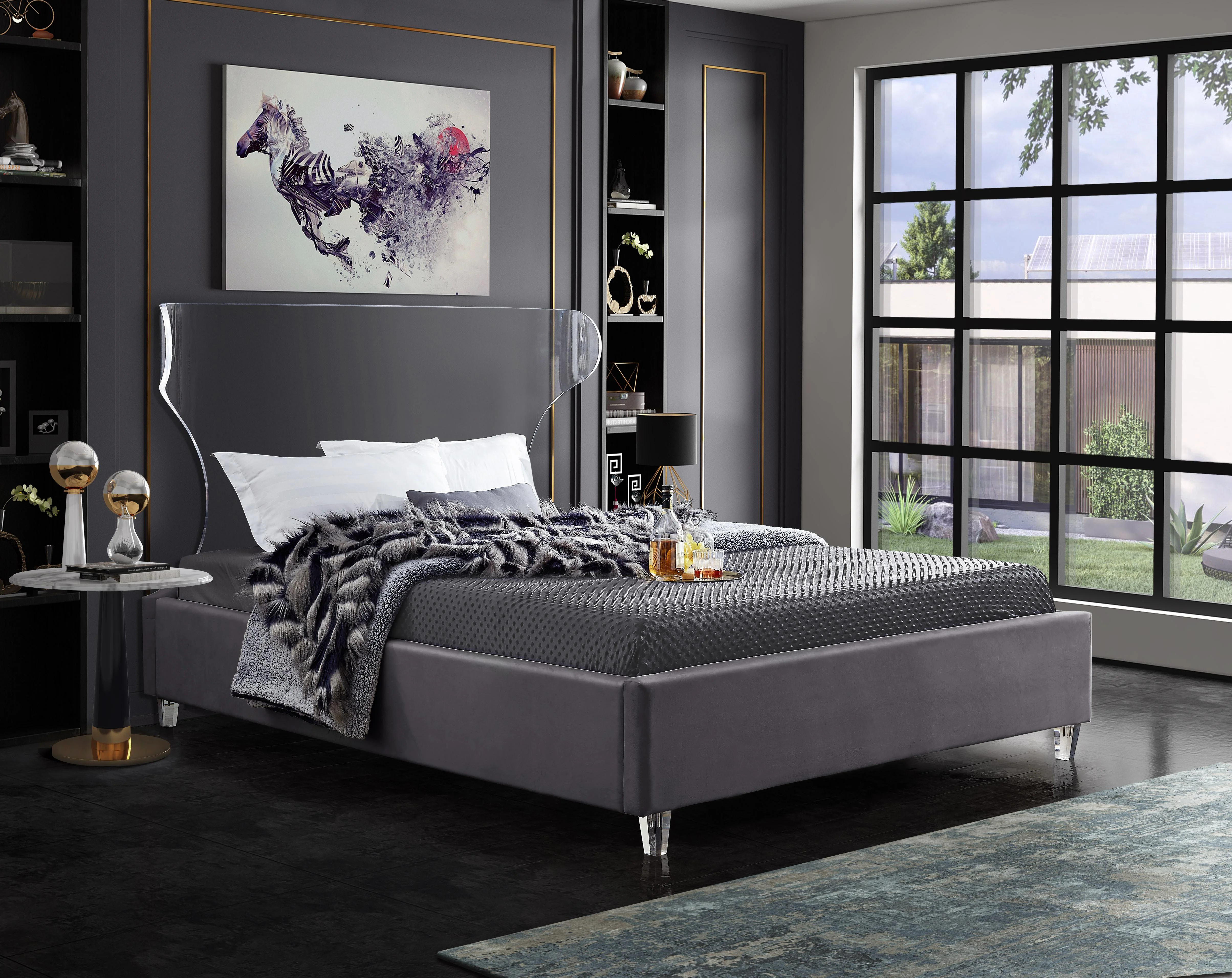 Ghost Grey Velvet King Bed - Image 2