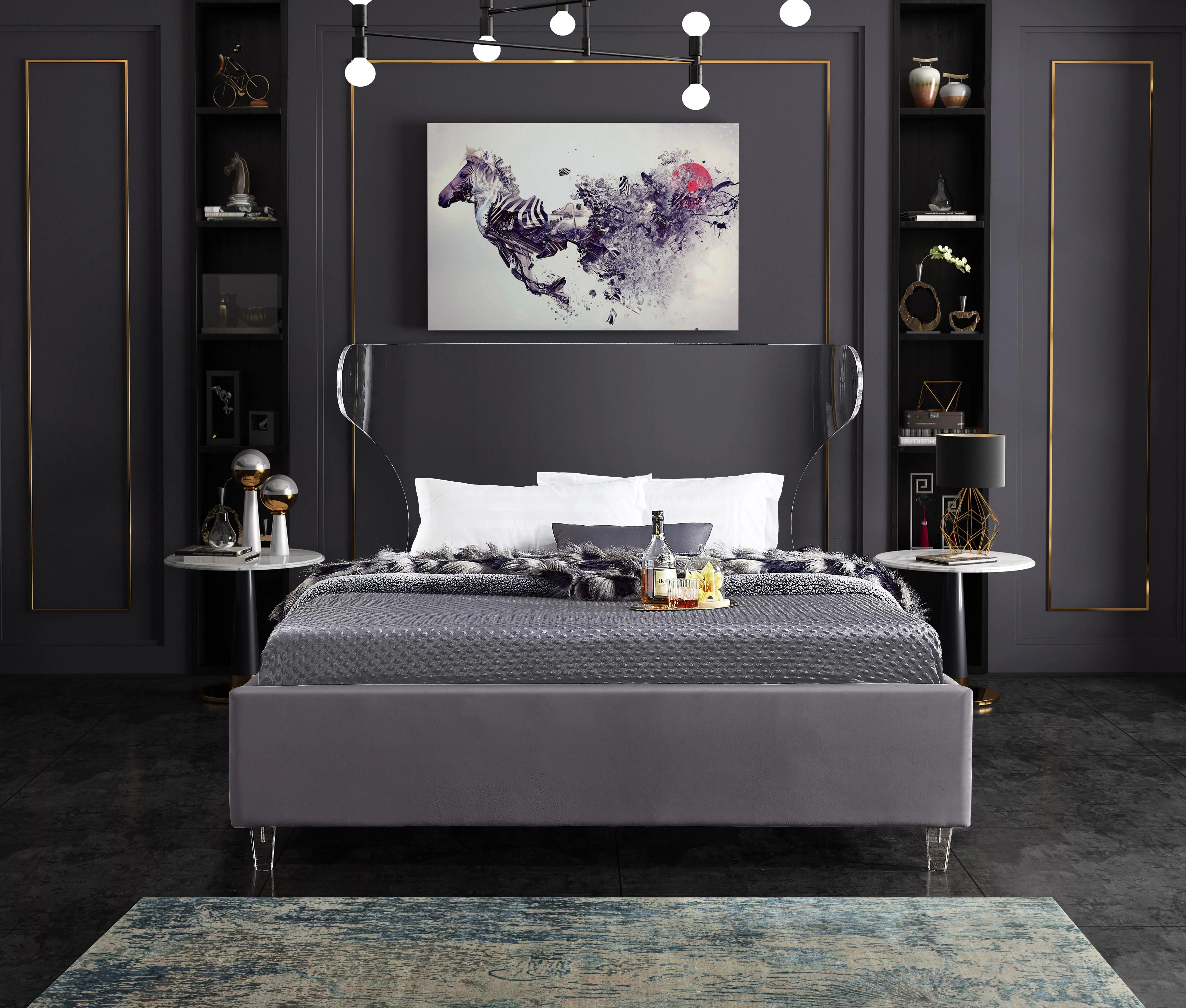Ghost Grey Velvet King Bed - Image 4