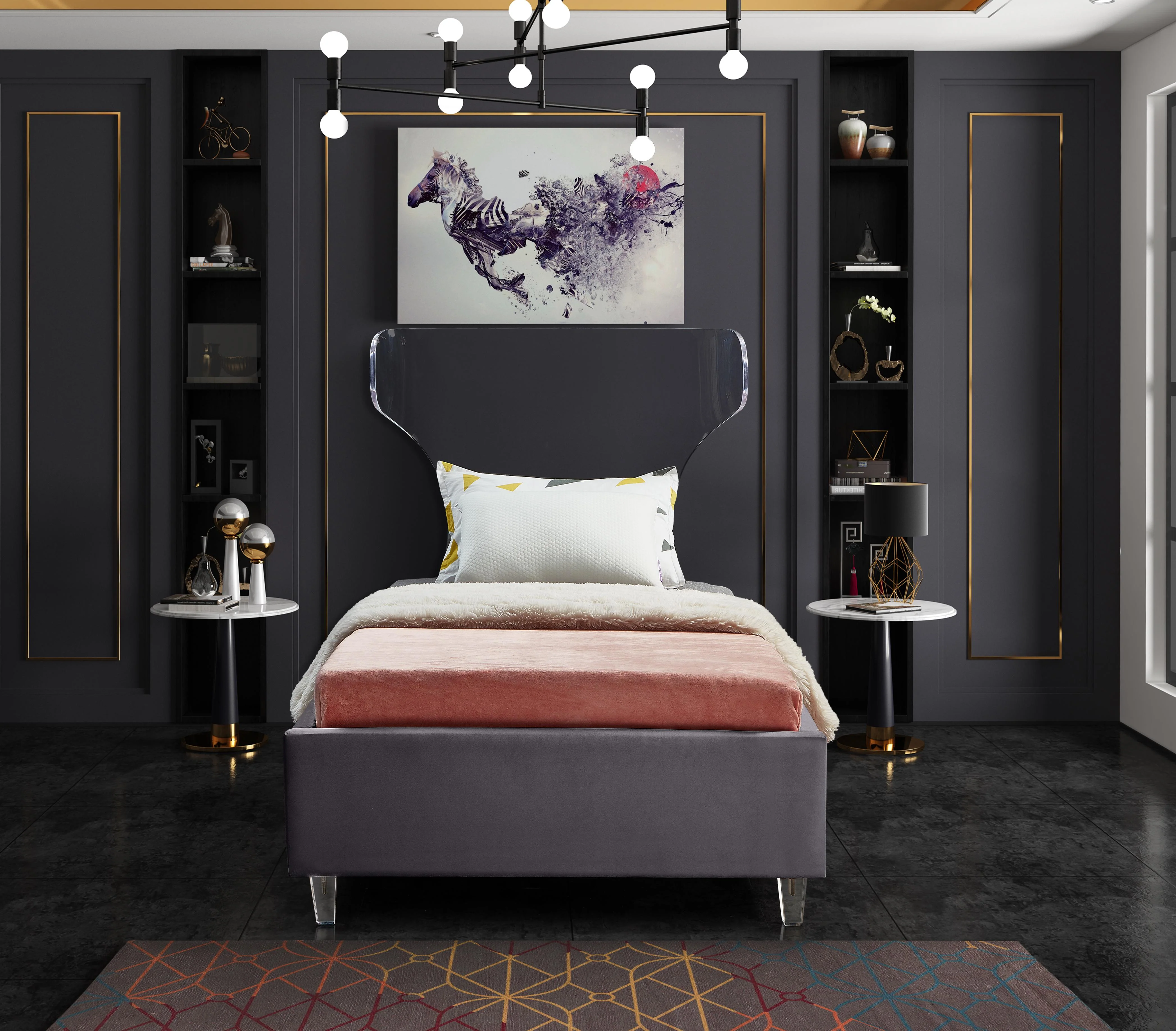 Ghost Grey Velvet Twin Bed - Image 4