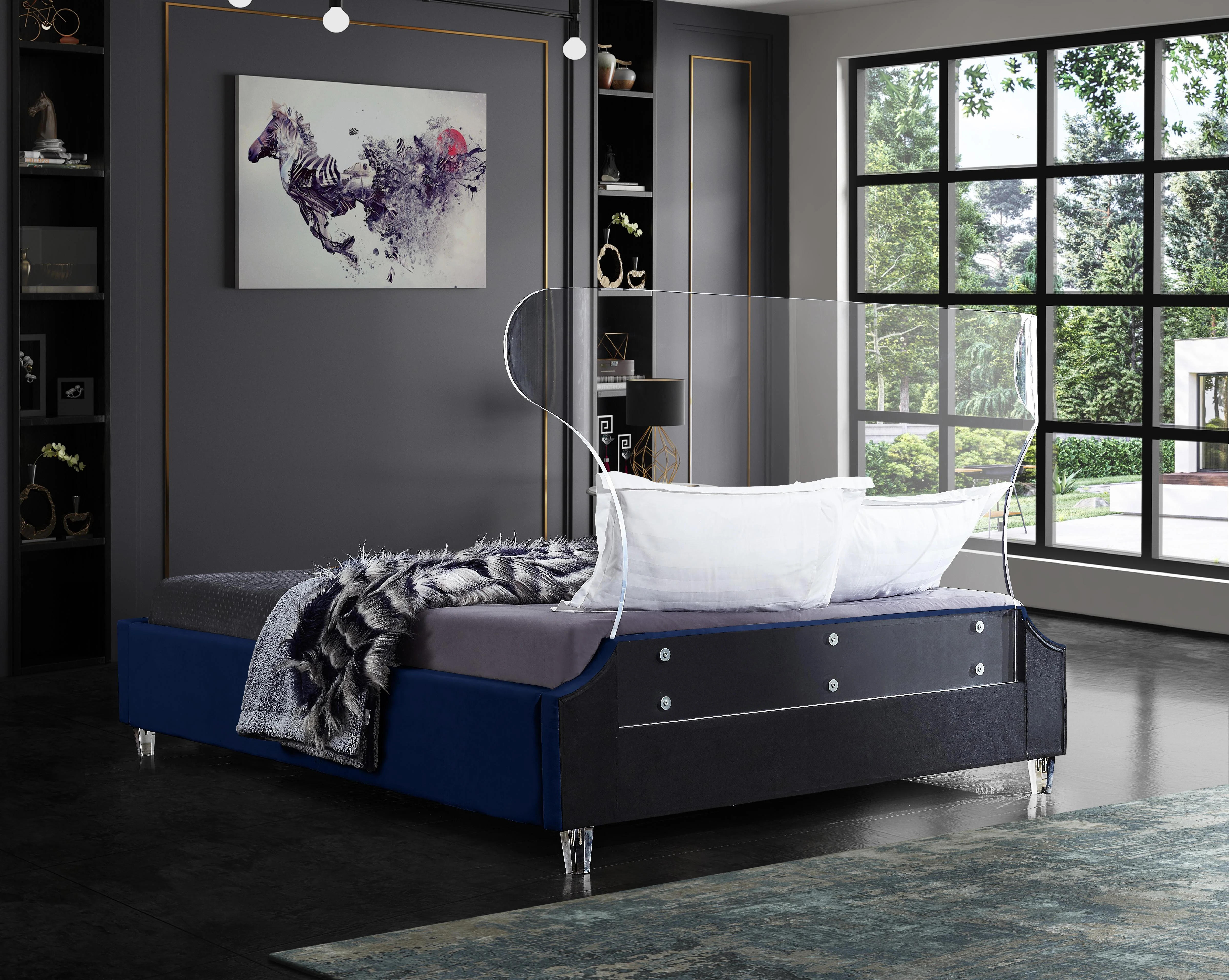 Ghost Navy Velvet Full Bed - Image 6