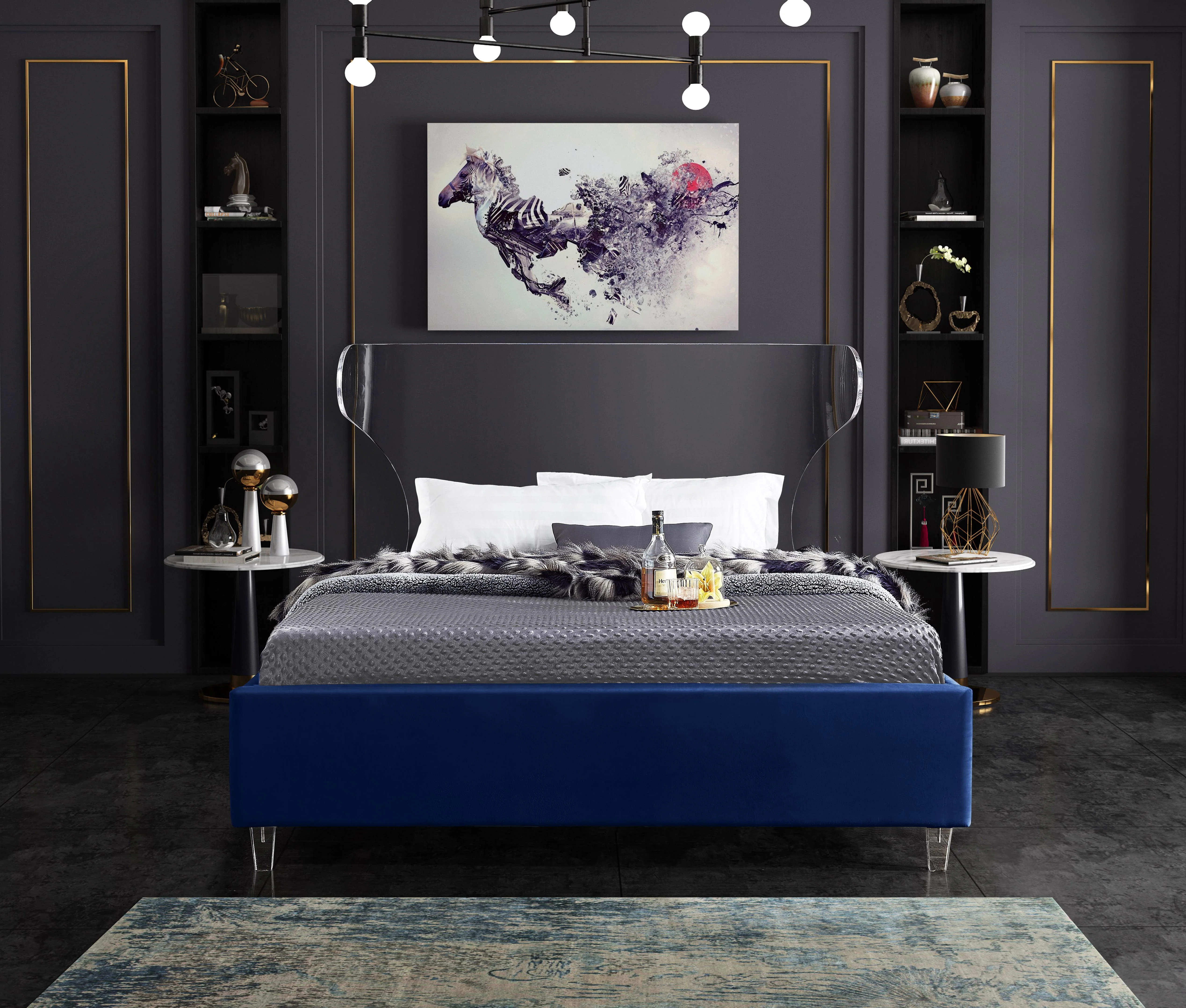 Ghost Navy Velvet King Bed - Image 4