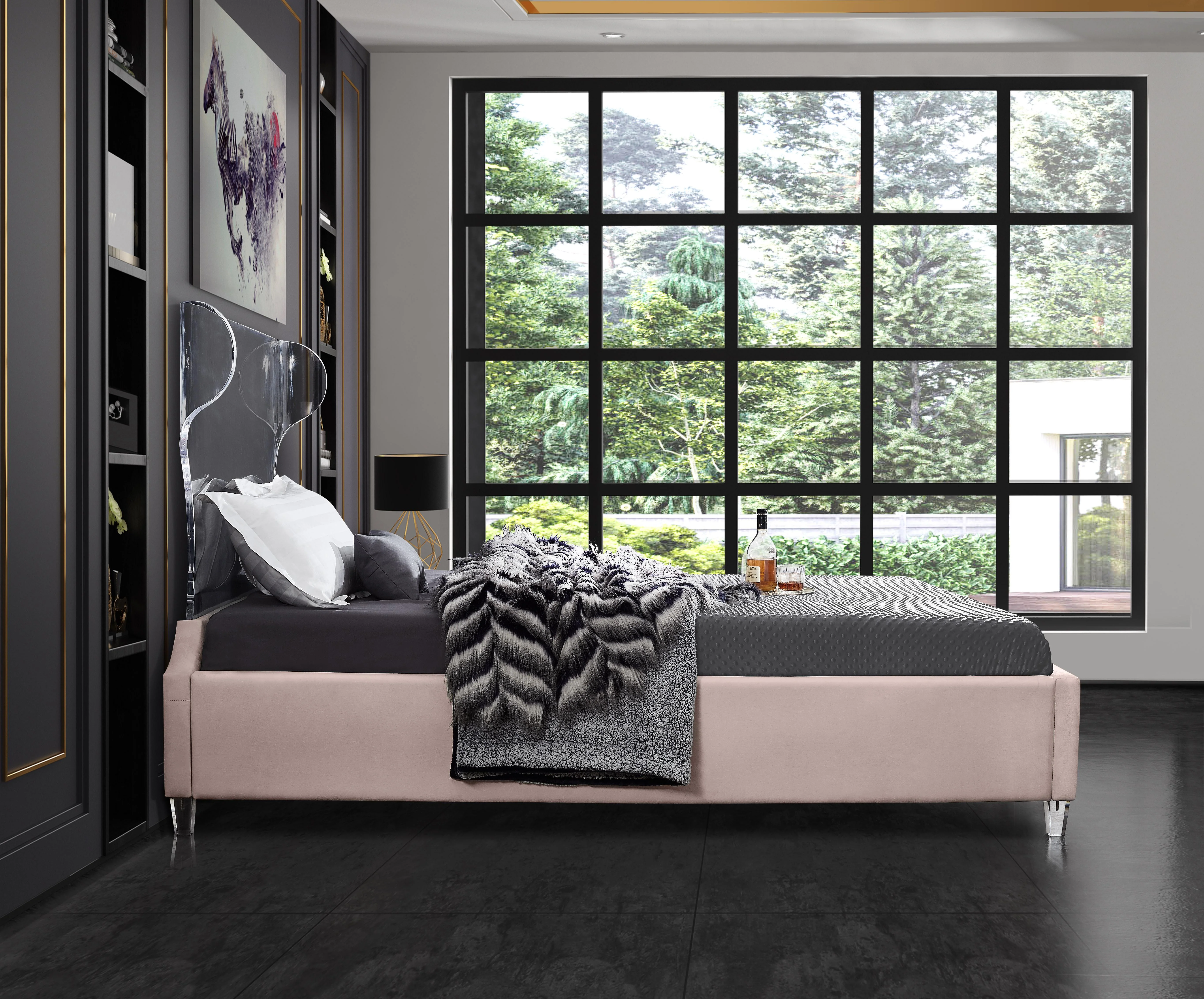 Ghost Pink Velvet King Bed - Image 5
