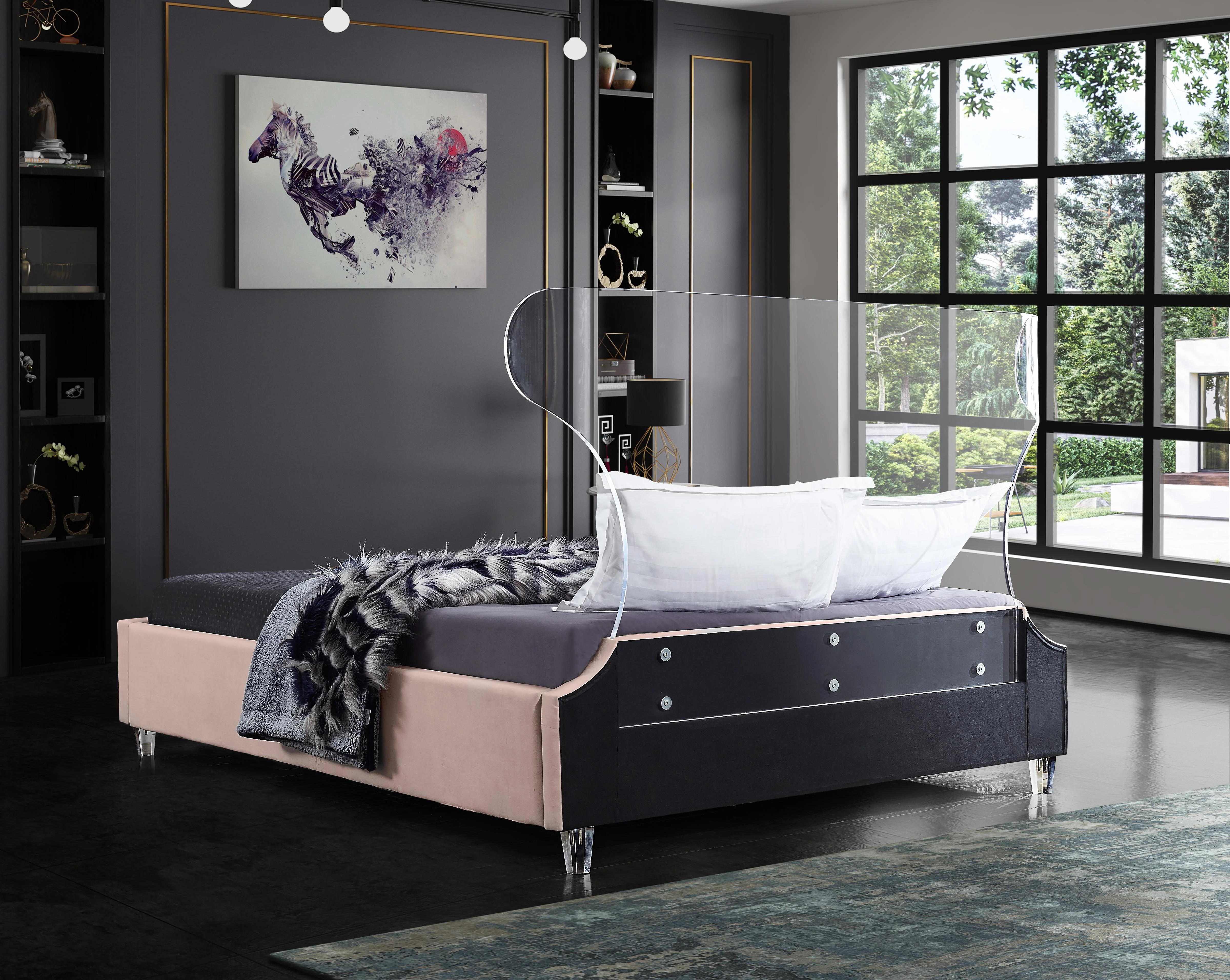 Ghost Pink Velvet Queen Bed - Image 6