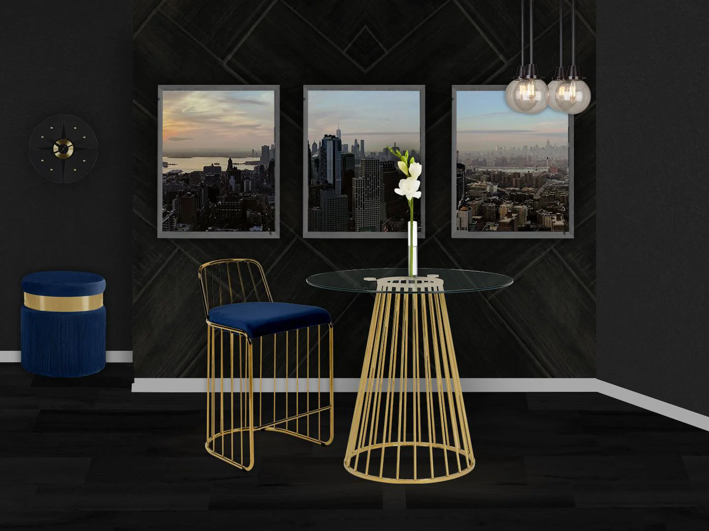 Gio Navy Velvet Stool - Image 6