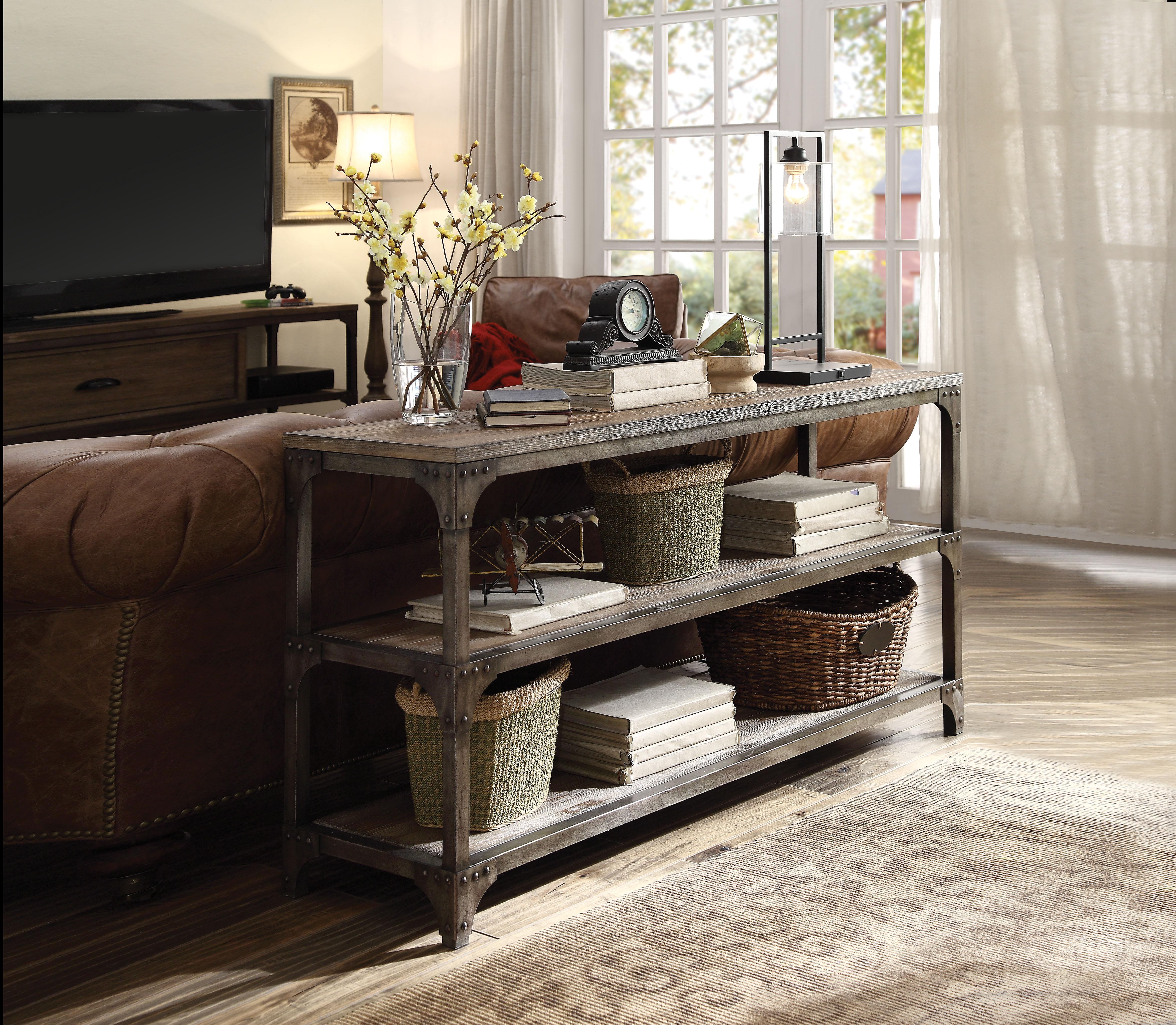 Gorden Weathered Oak & Antique Silver Console Table - Image 2