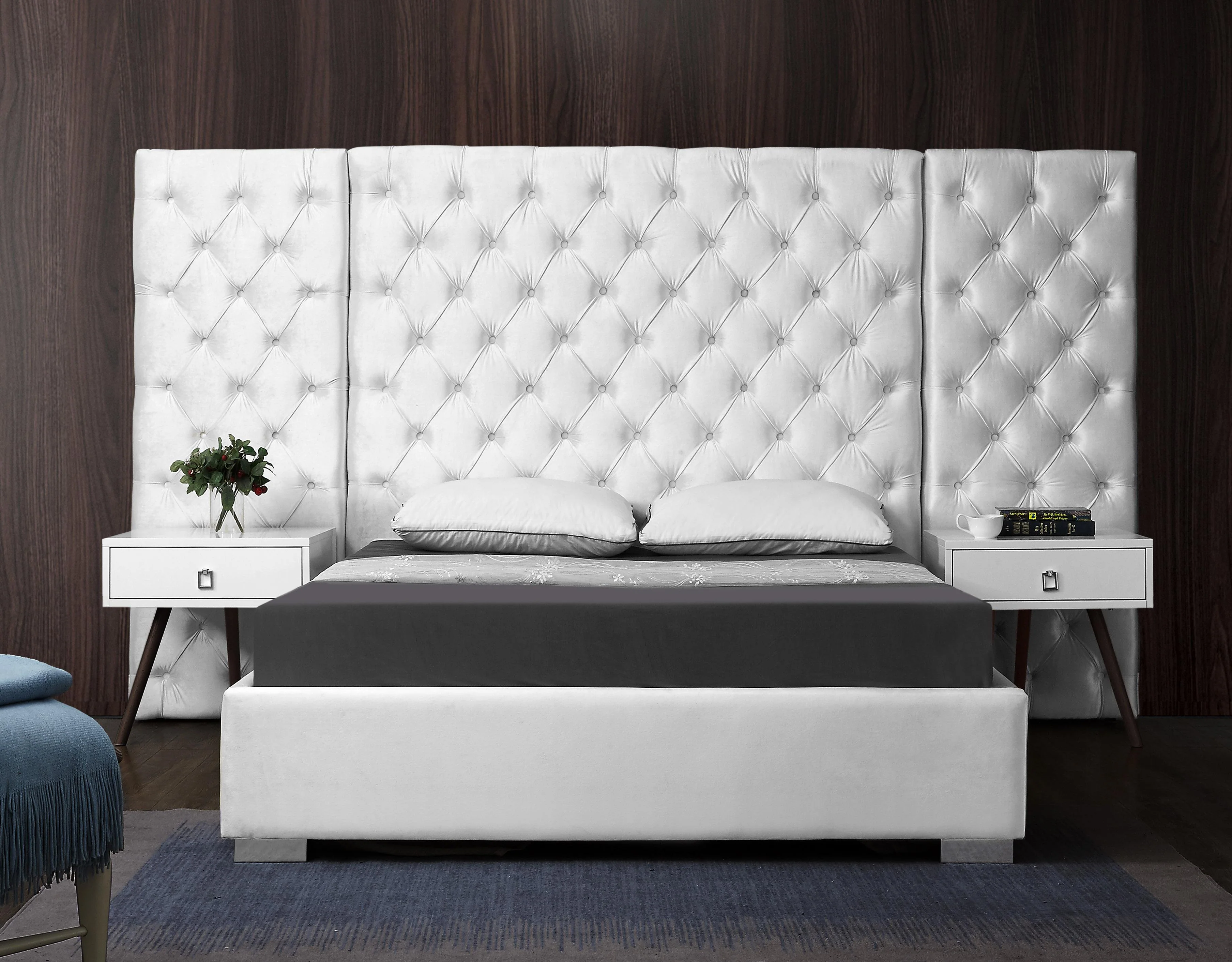 Grande White Velvet King Bed (3 Boxes) - Image 2