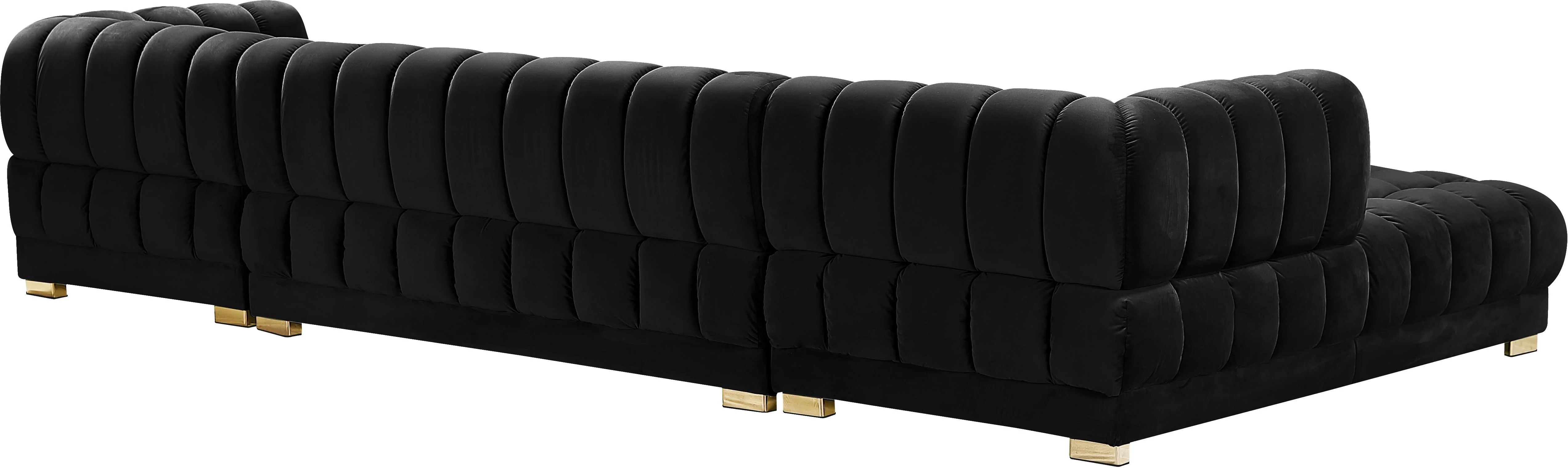 Gwen Black Velvet 3pc. Sectional (3 Boxes) - Image 3
