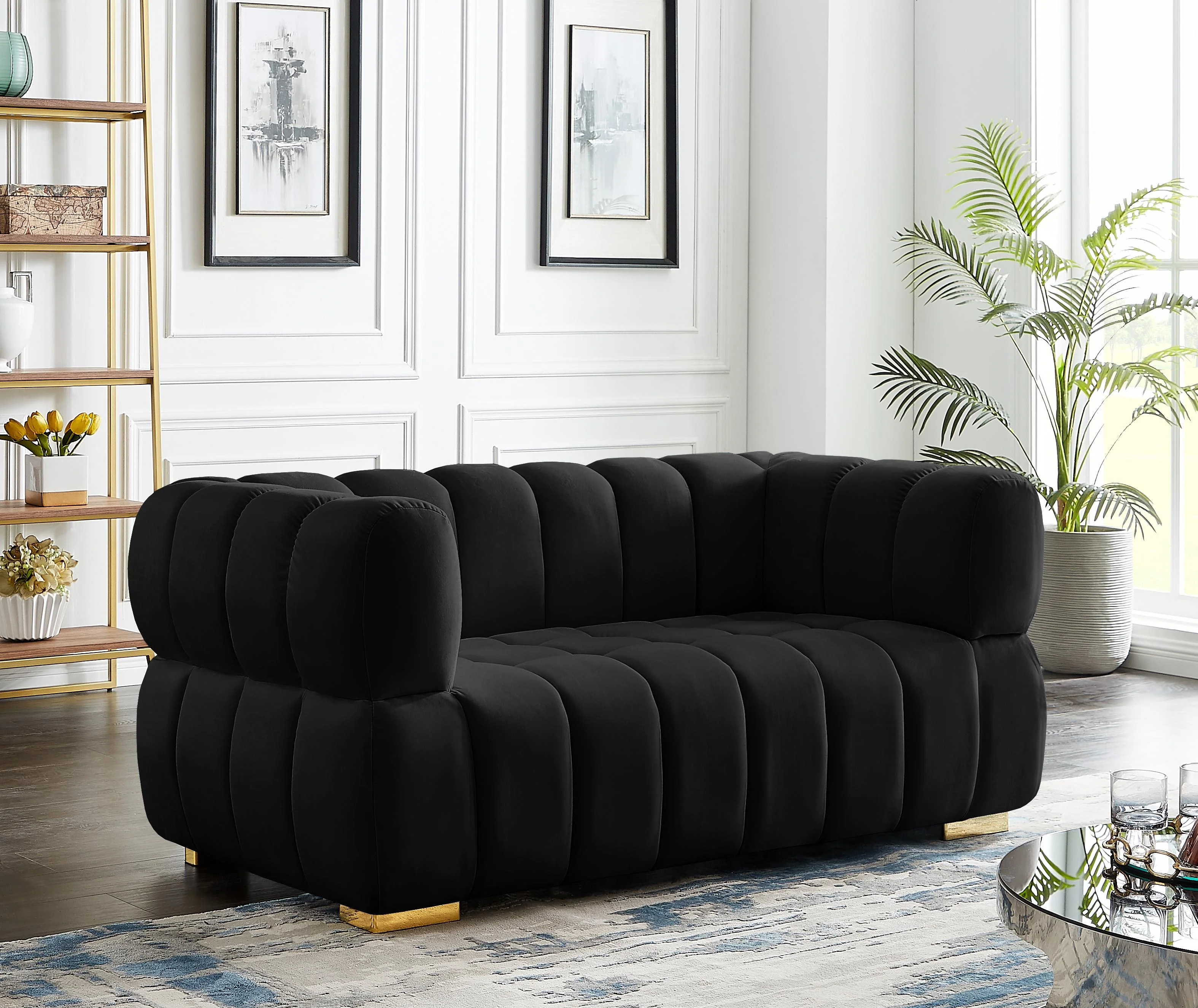 Gwen Black Velvet Loveseat - Image 3