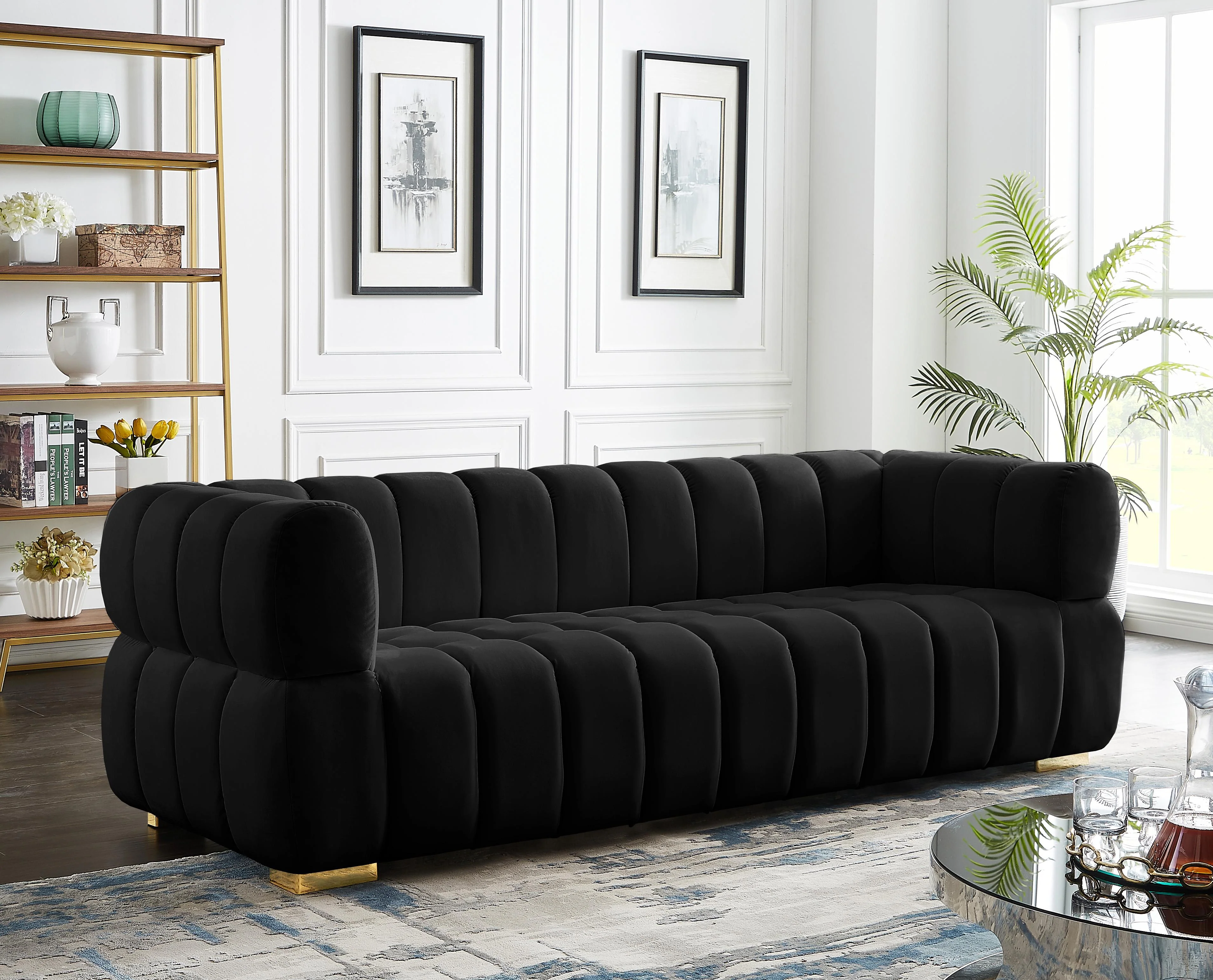 Gwen Black Velvet Sofa - Image 3